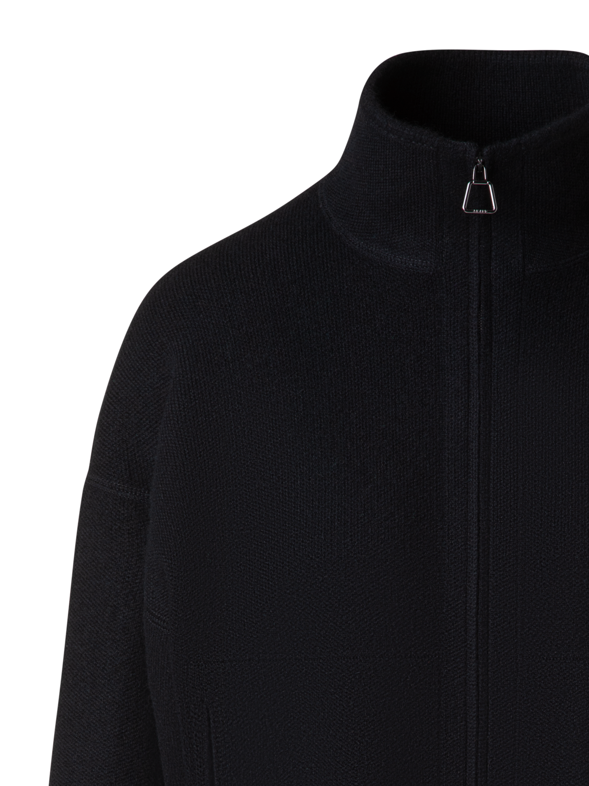 Designer Cropped Cashmere Piqué Cardigan with Zip - black