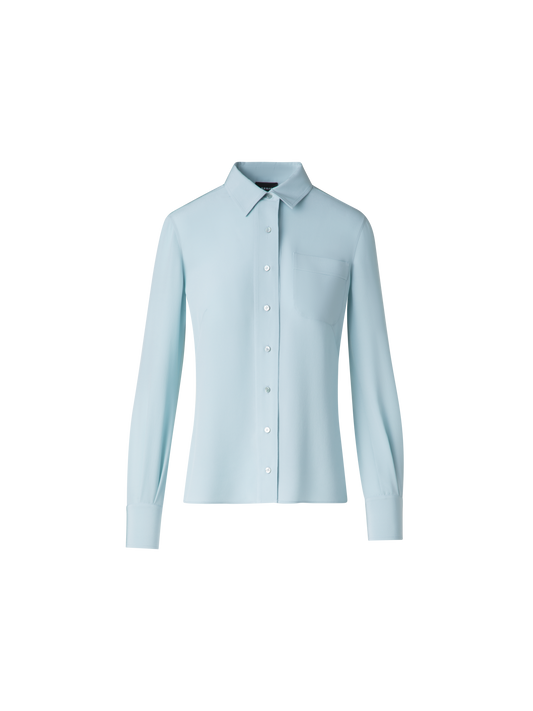 Designer Fitted Silk Shirt Blouse - pastel - blue