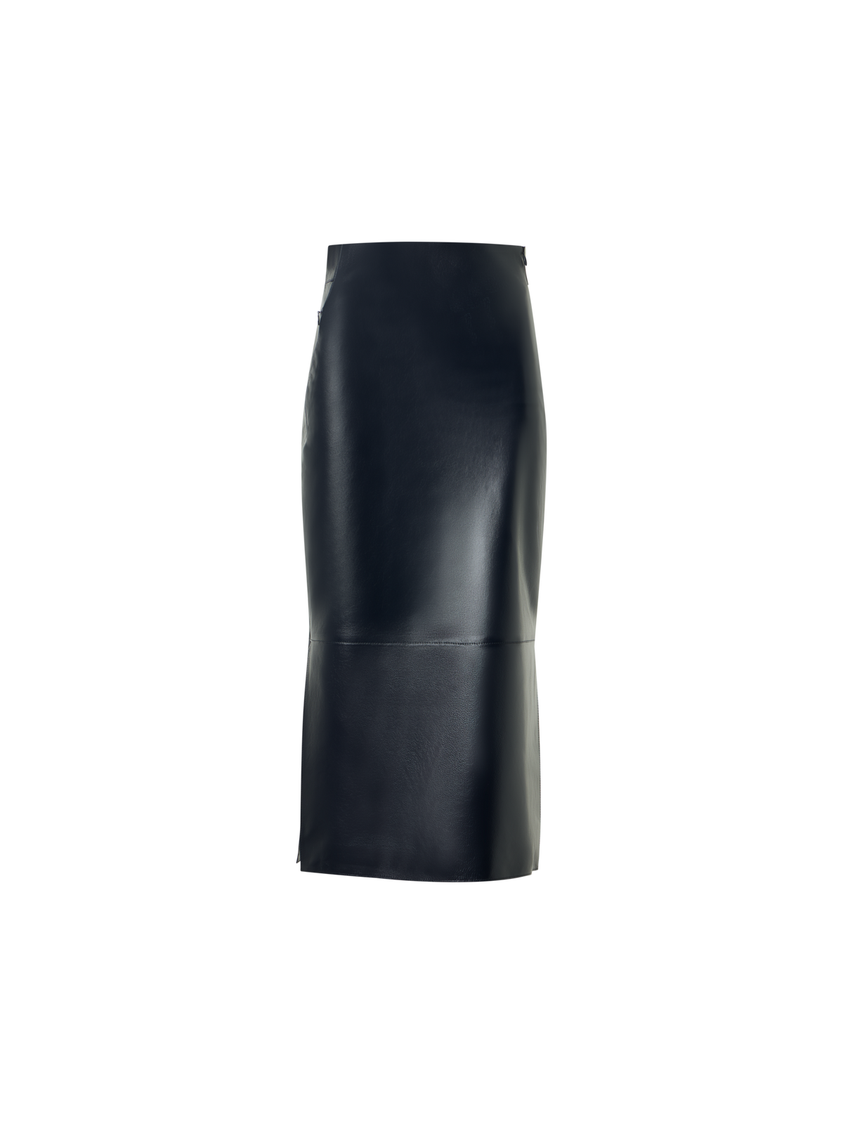 Designer Lacquered Nappa Leather Midi Pencil Skirt - navy