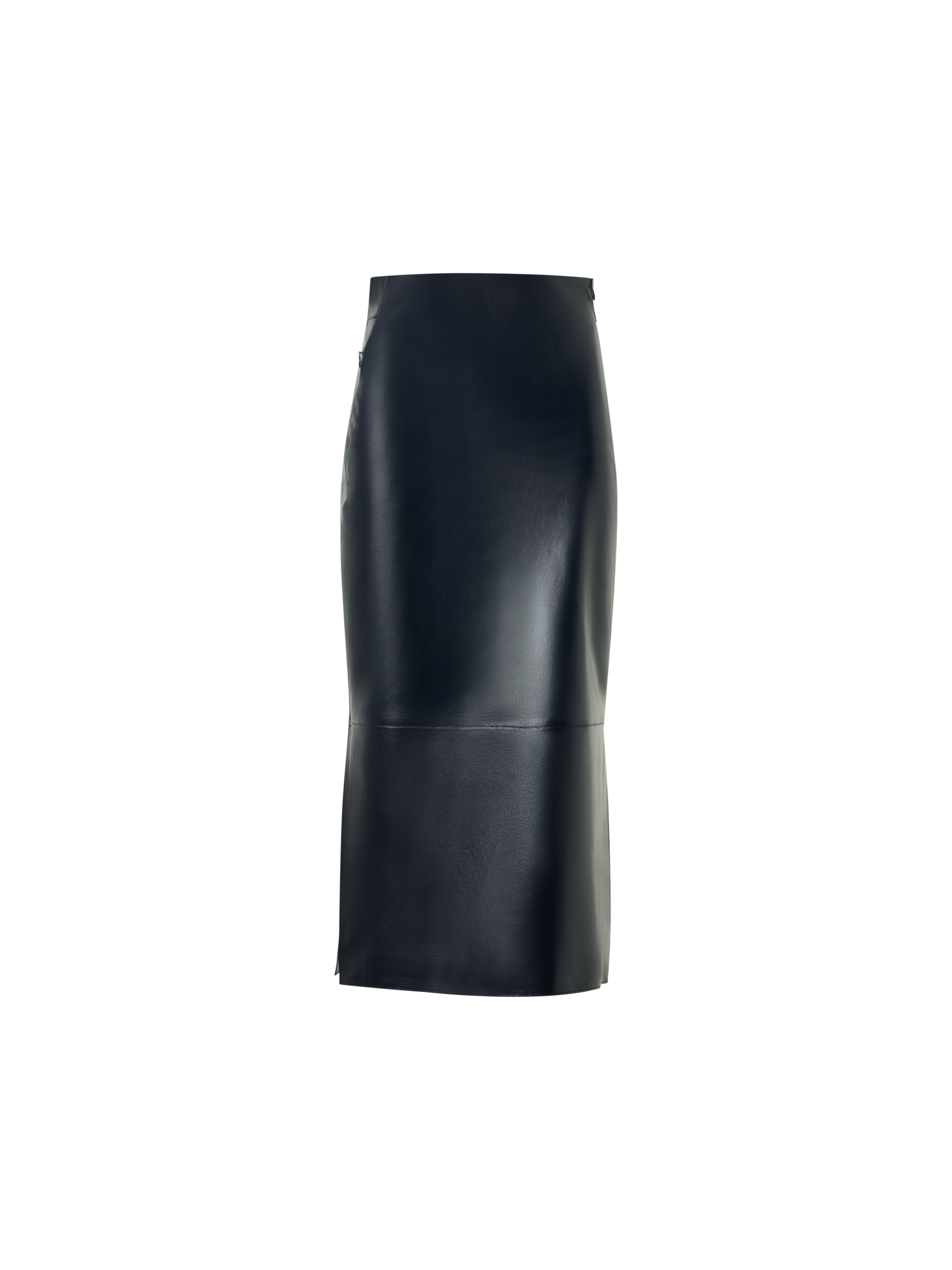 Designer Lacquered Nappa Leather Midi Pencil Skirt - navy