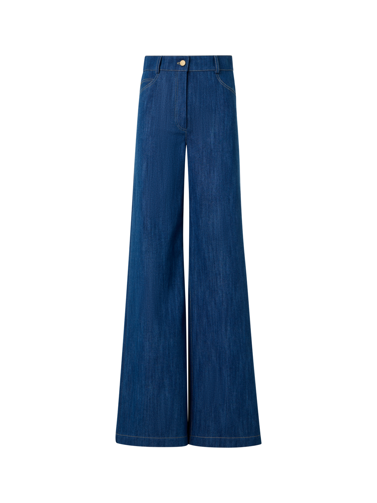 Designer Cooper Wide Leg Stretch Cotton Denim Pants - navy - blue
