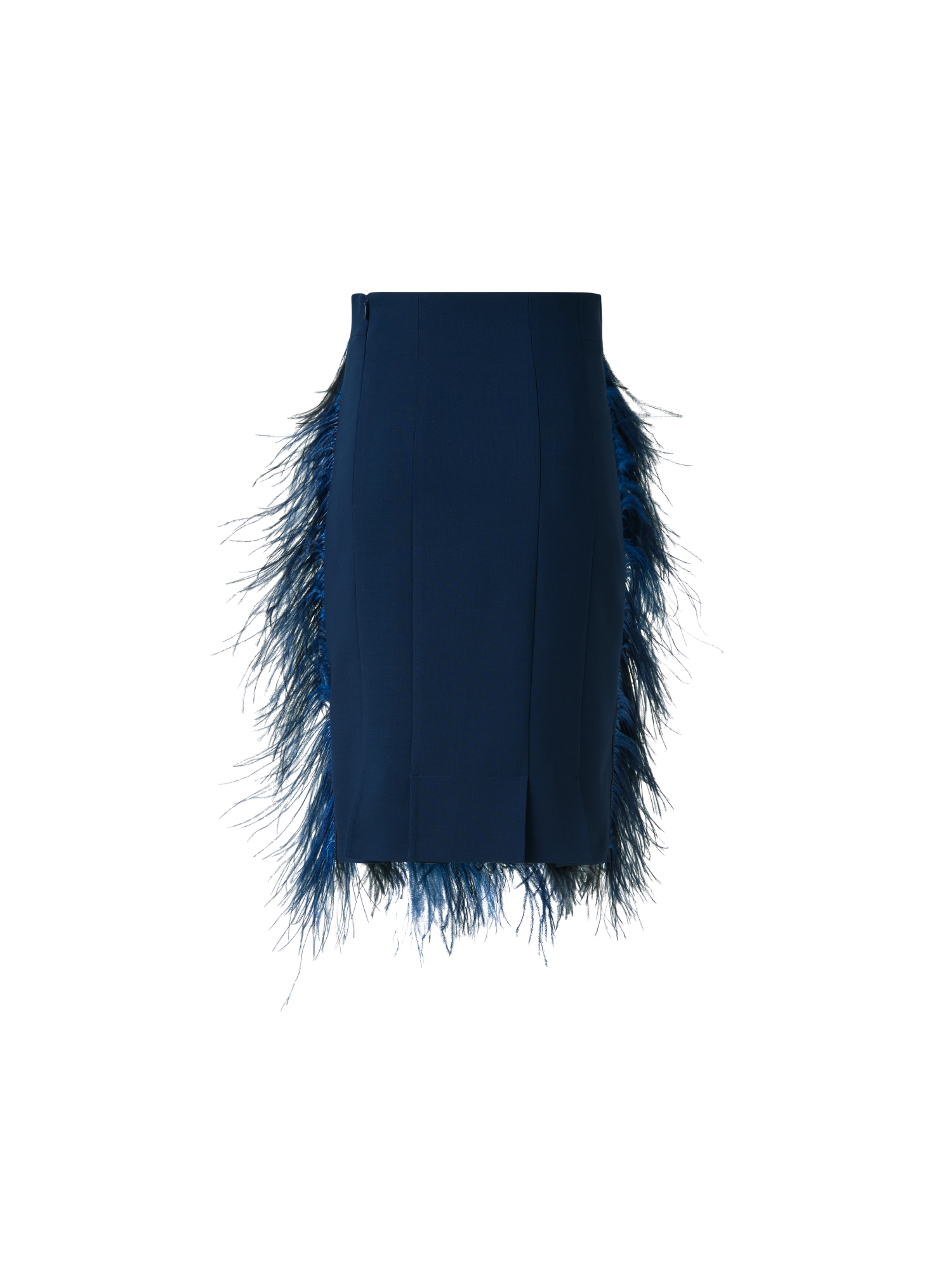 Designer Wool Double-Face Feathered Pencil Skirt - navy - blue - multicolor