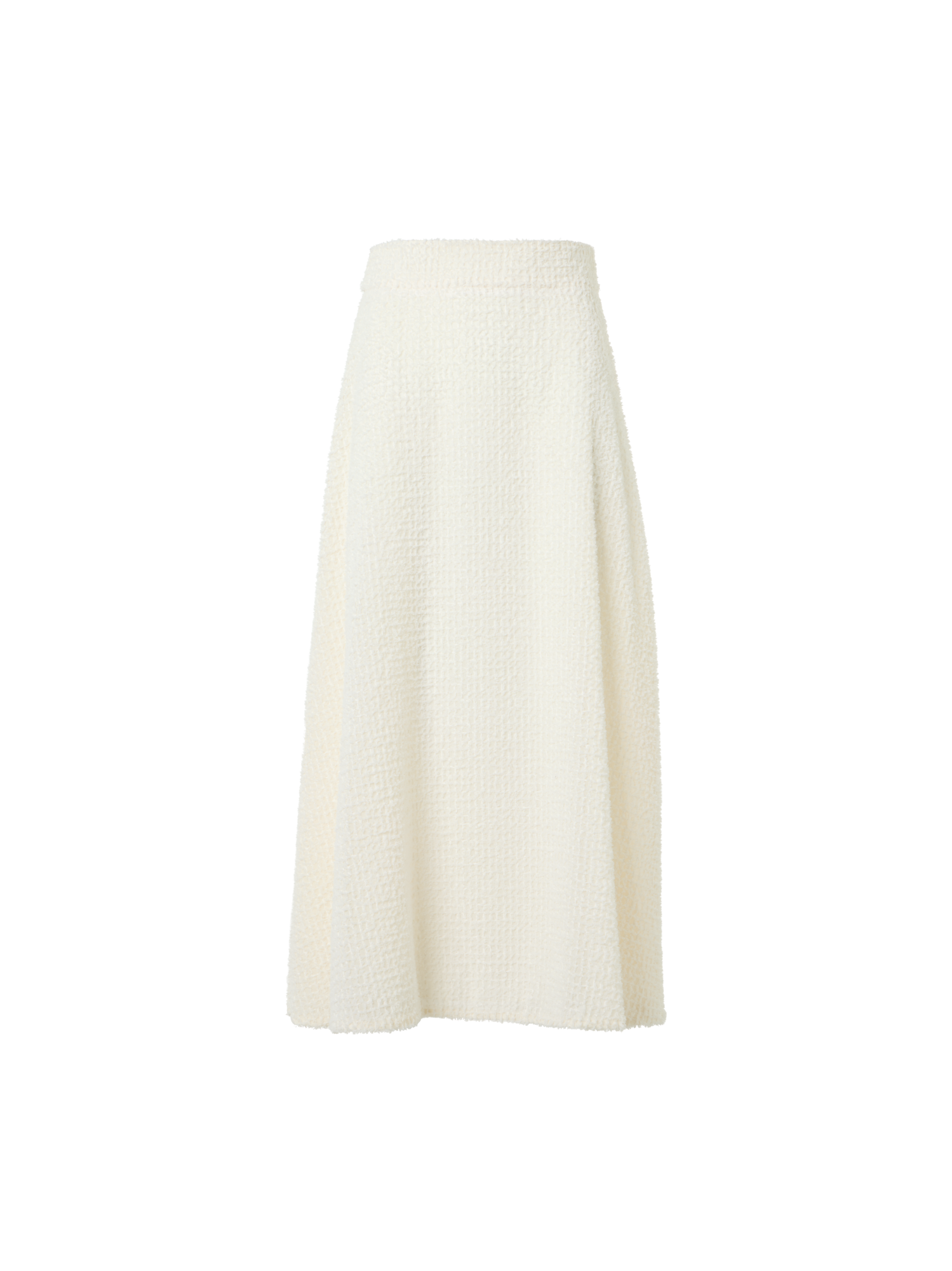 Designer Flared Midi Skirt in Fringed Grid - ecru