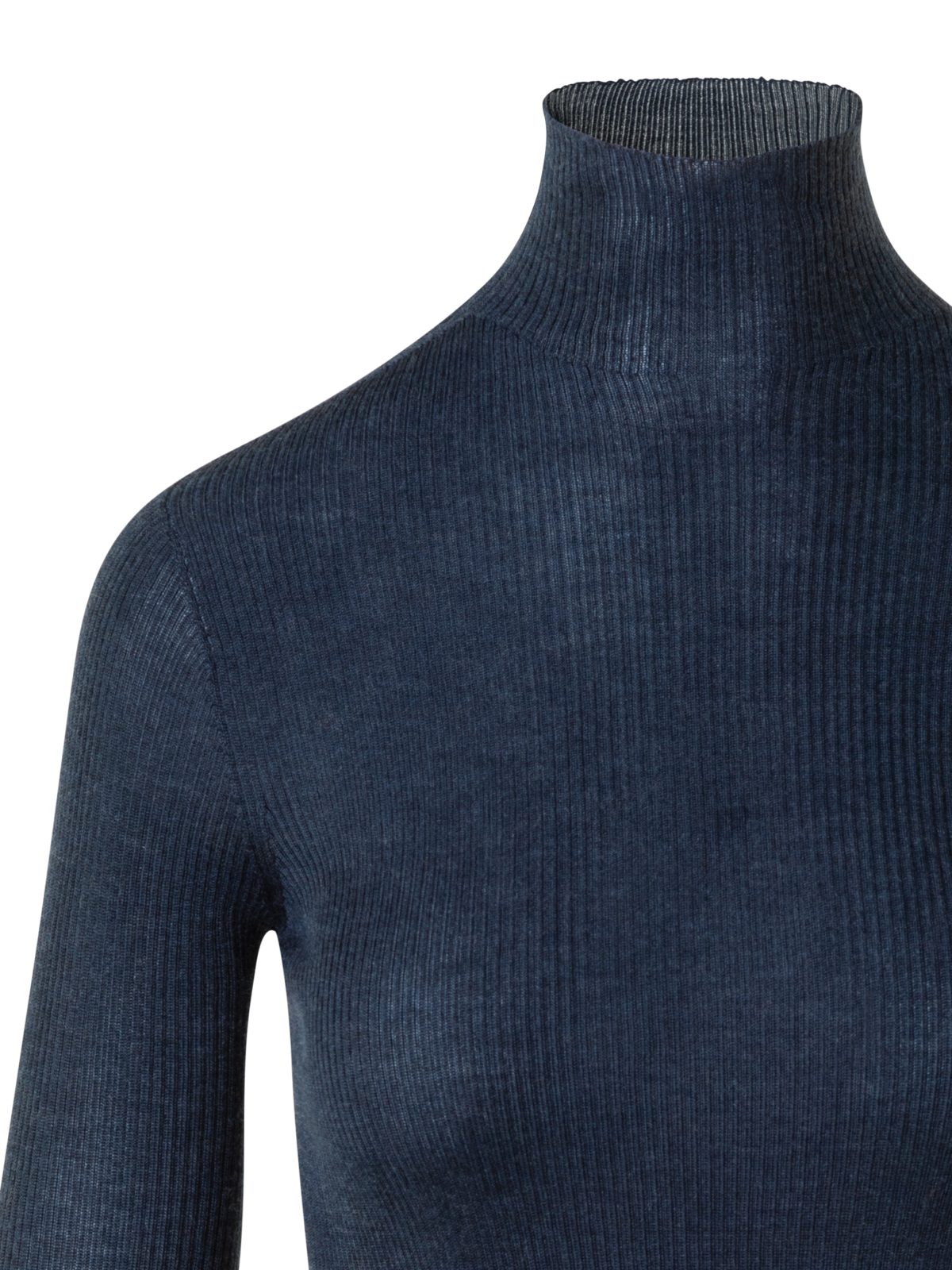 Designer Fine Rib Cashmere Silk Mock Neck Pullover - neutral - navy - blue
