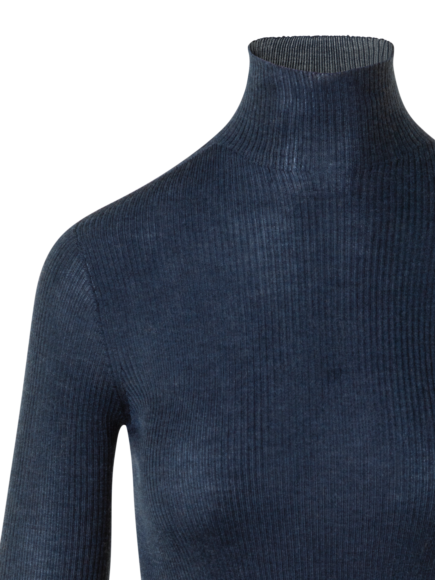 Designer Fine Rib Cashmere Silk Mock Neck Pullover - neutral - navy - blue