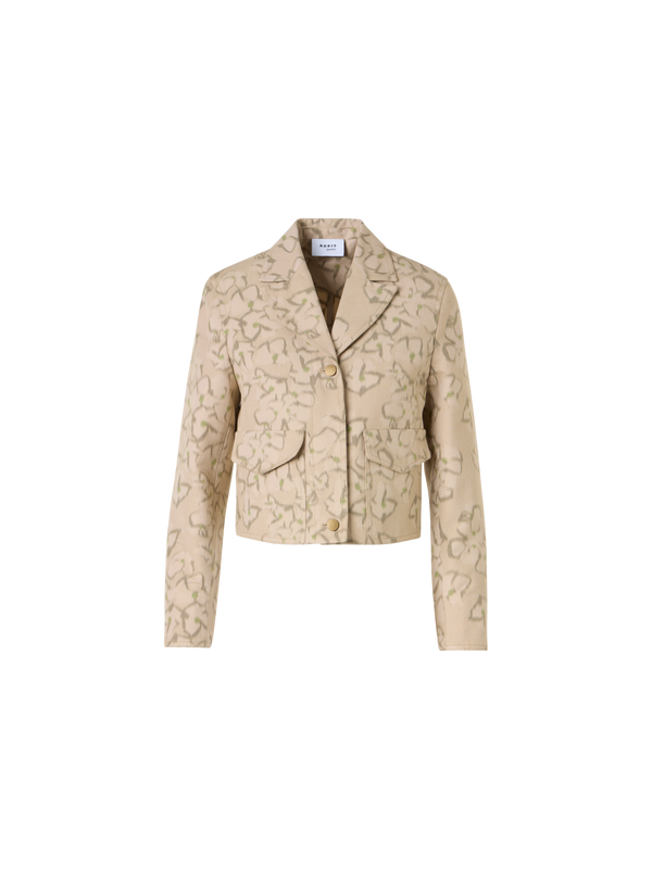Designer Bracelet-Sleeve Ikat Flower Boxy Jacket - beige