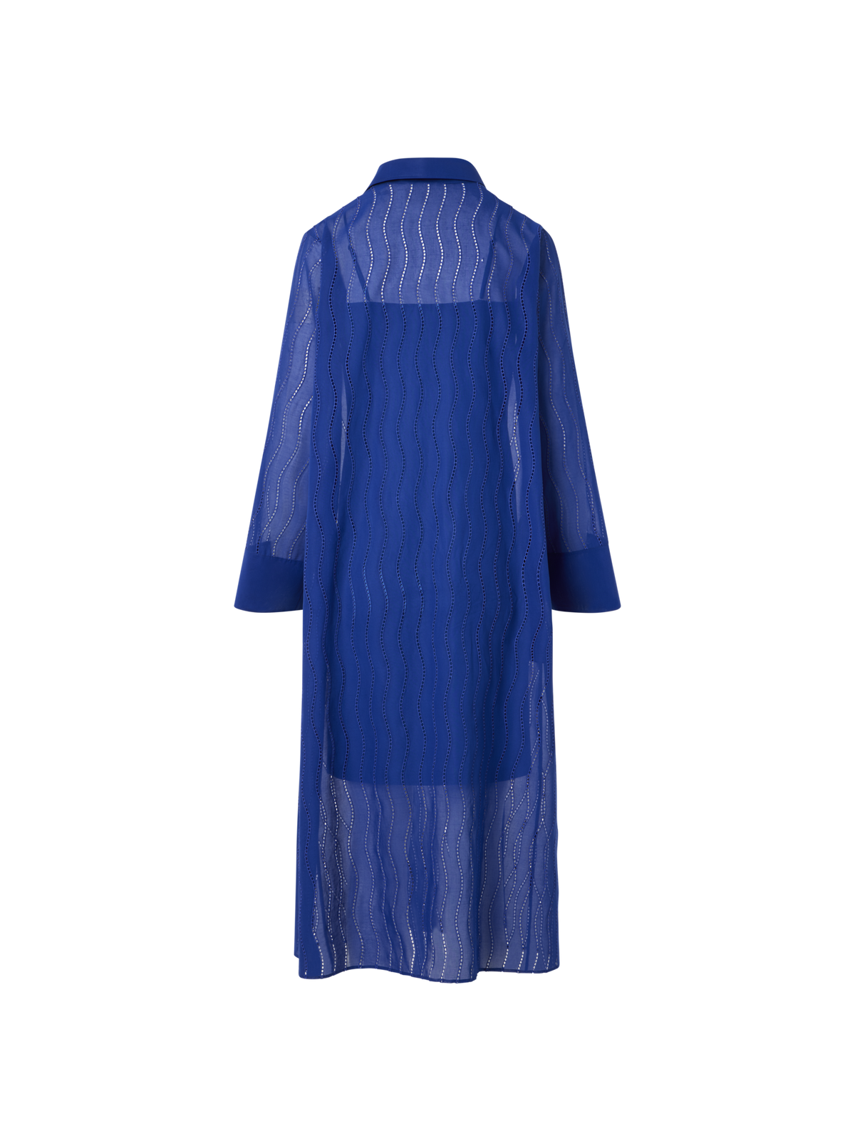 Designer Midi Shirt Dress with Wave Embroidery - blue
