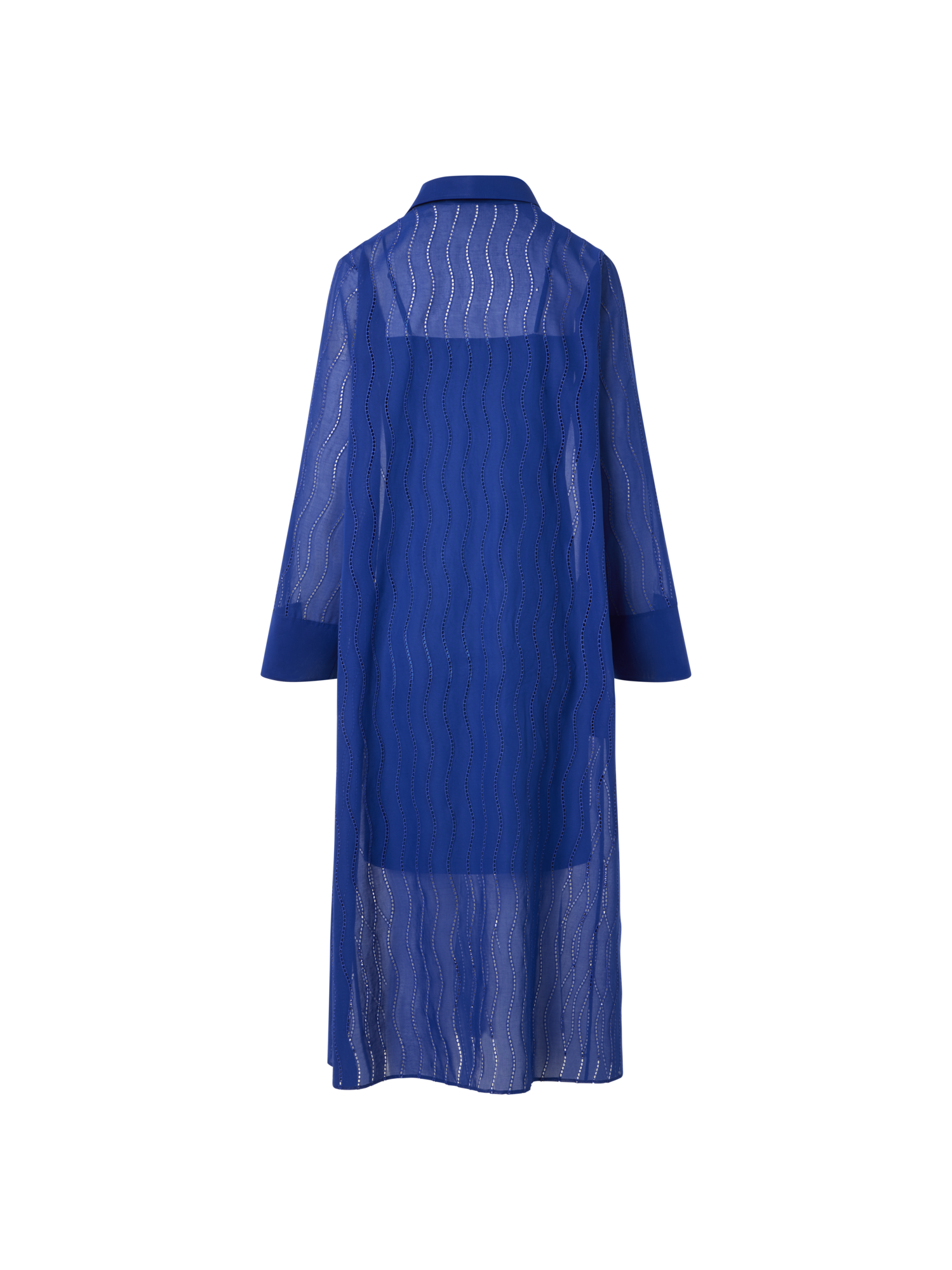 Designer Midi Shirt Dress with Wave Embroidery - blue