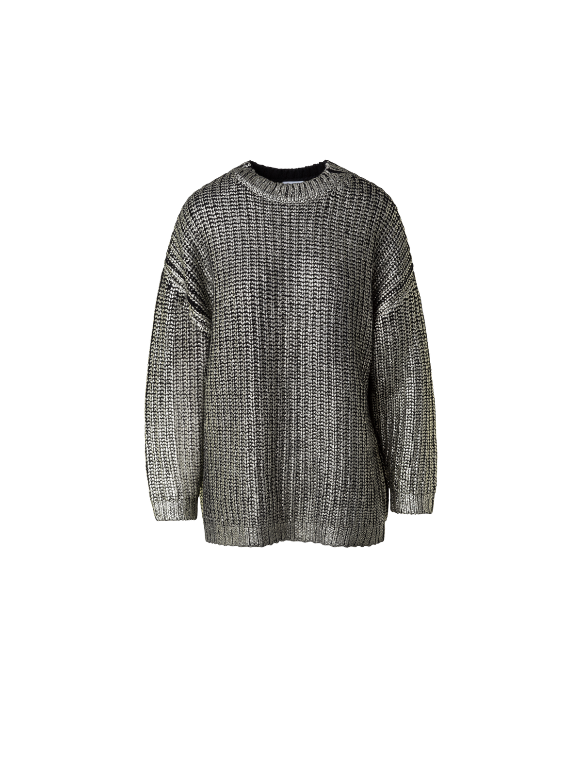 Designer Long Chunky Laminated Cashwool Knit Sweater - black - gold