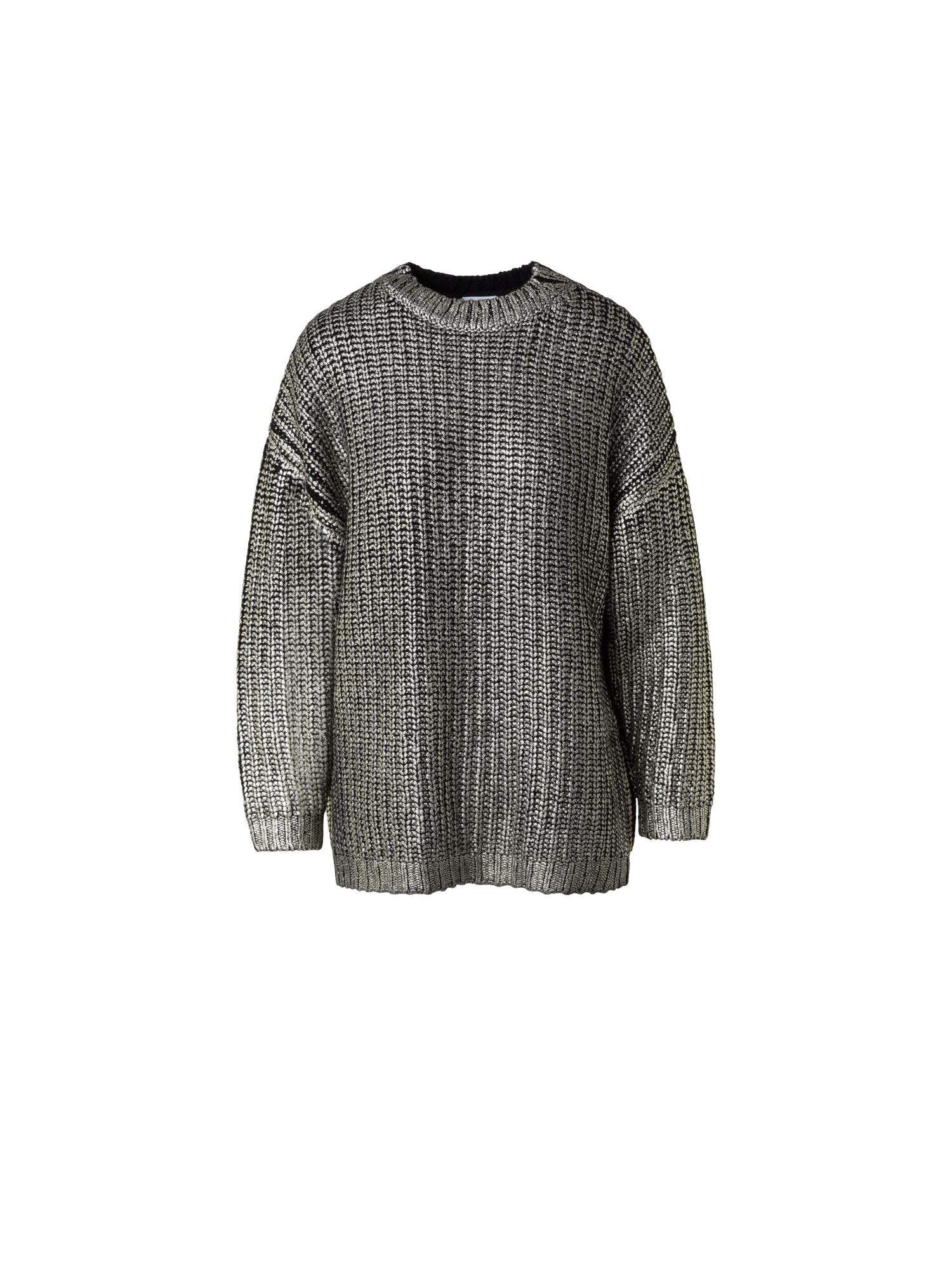 Designer Long Chunky Laminated Cashwool Knit Sweater - black - gold