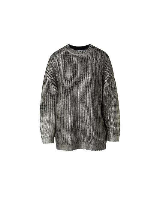 Designer Long Chunky Laminated Cashwool Knit Sweater - black - gold