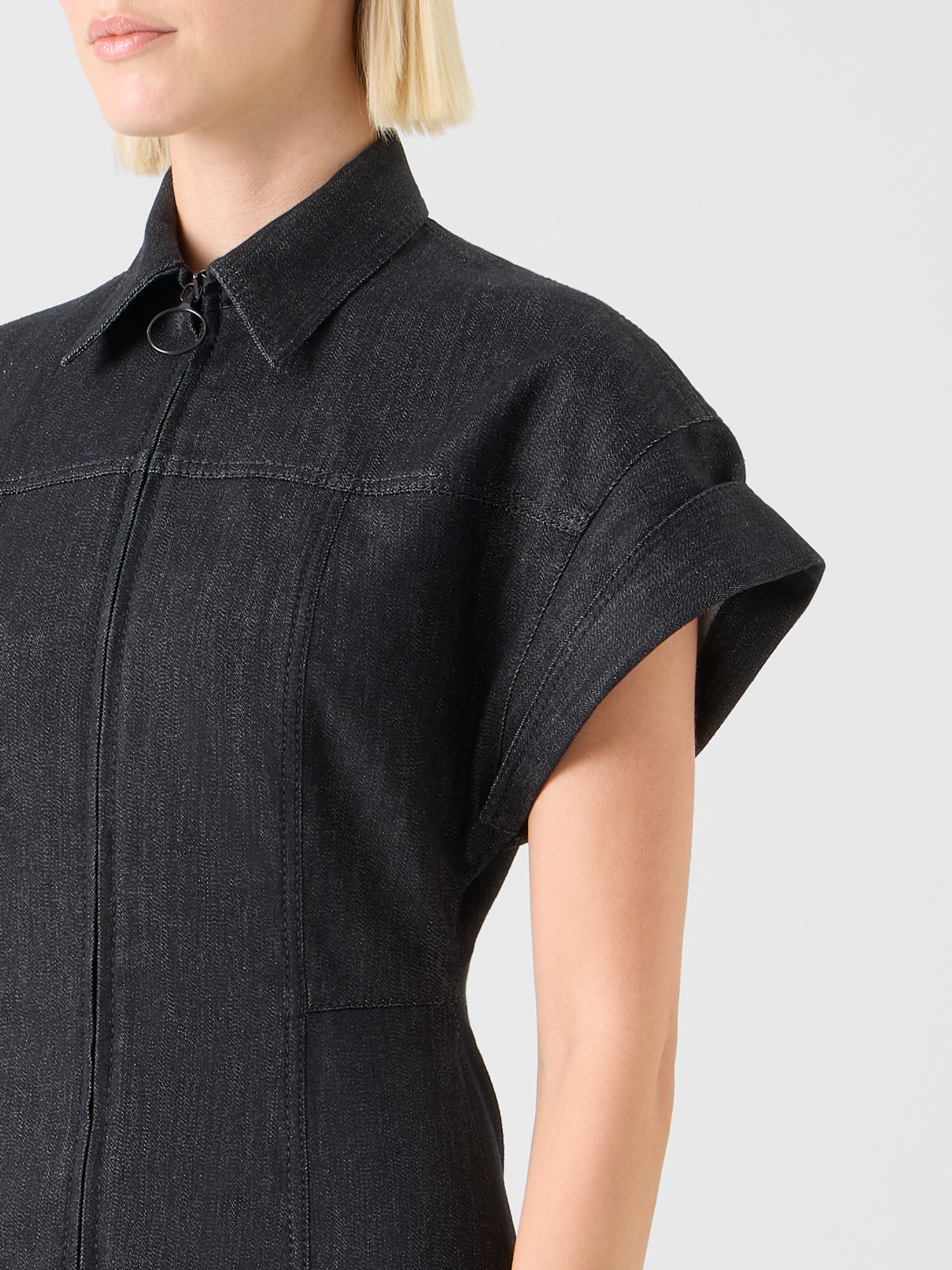 Designer Fitted Cotton Stretch Denim Dress - black 