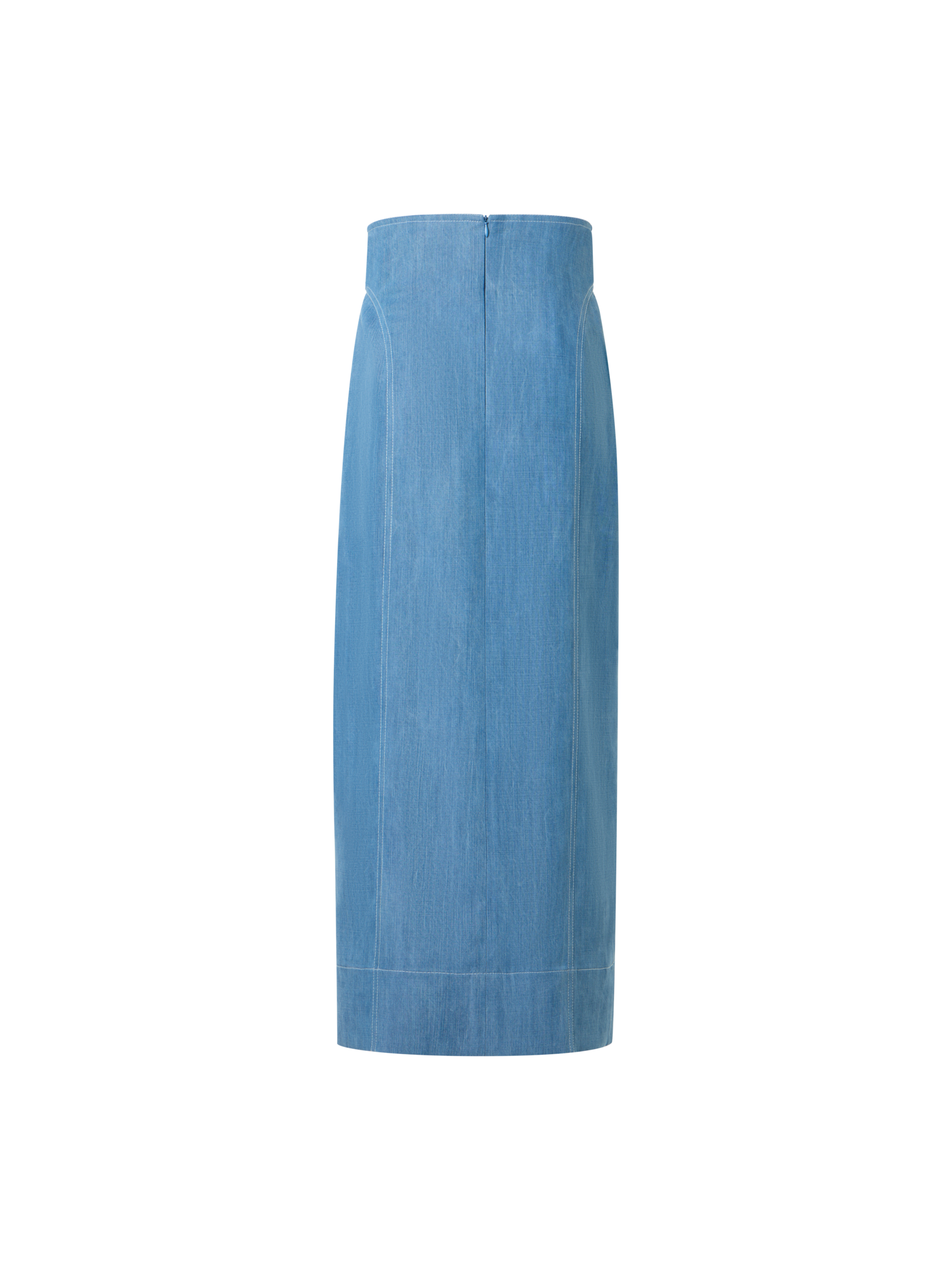 Designer Wrap-Detail Viscose Denim Midi Pencil Skirt - blue