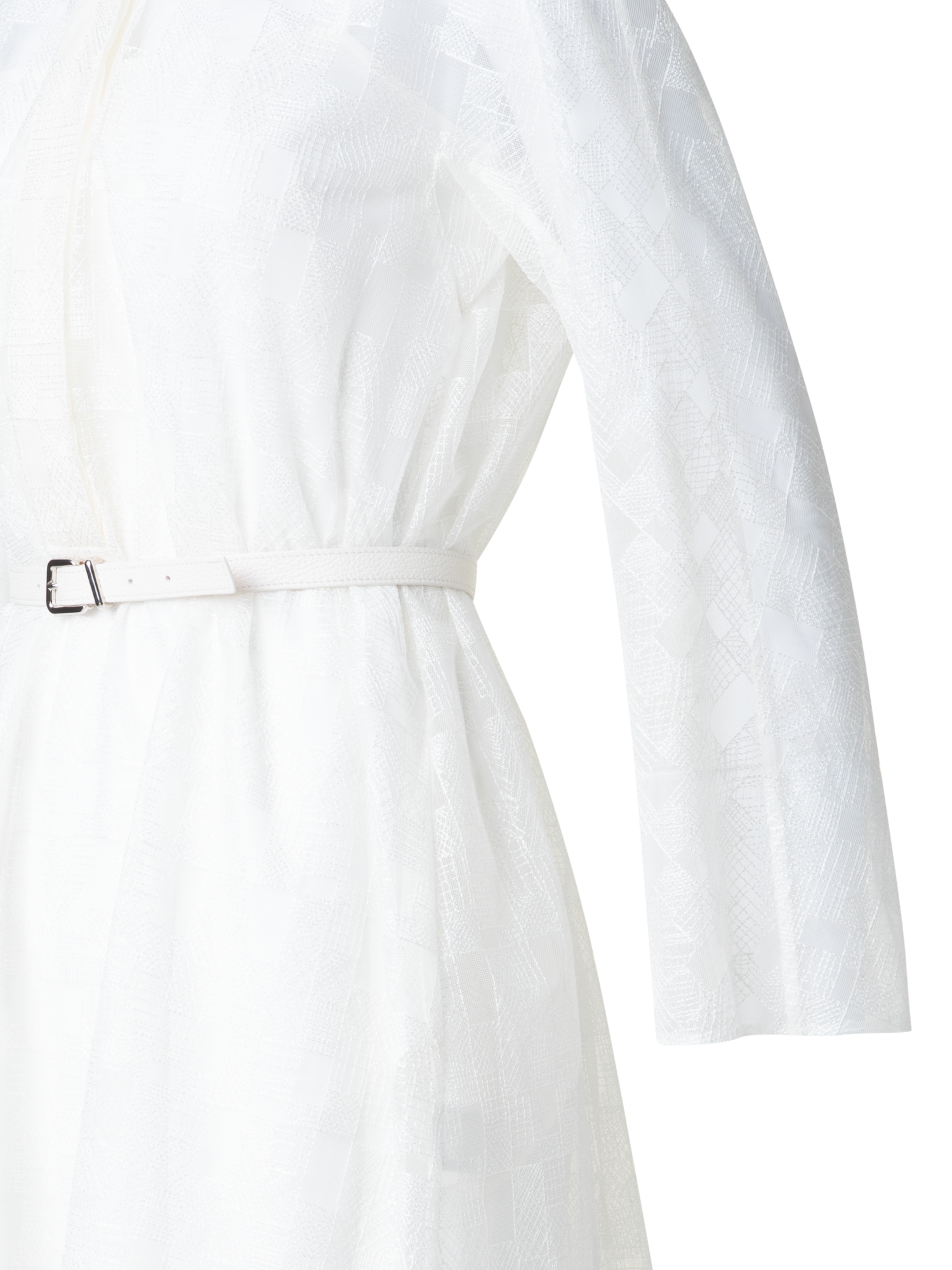 Designer Shirt Dress in Lizzy Grid Embroidery - ecru - white