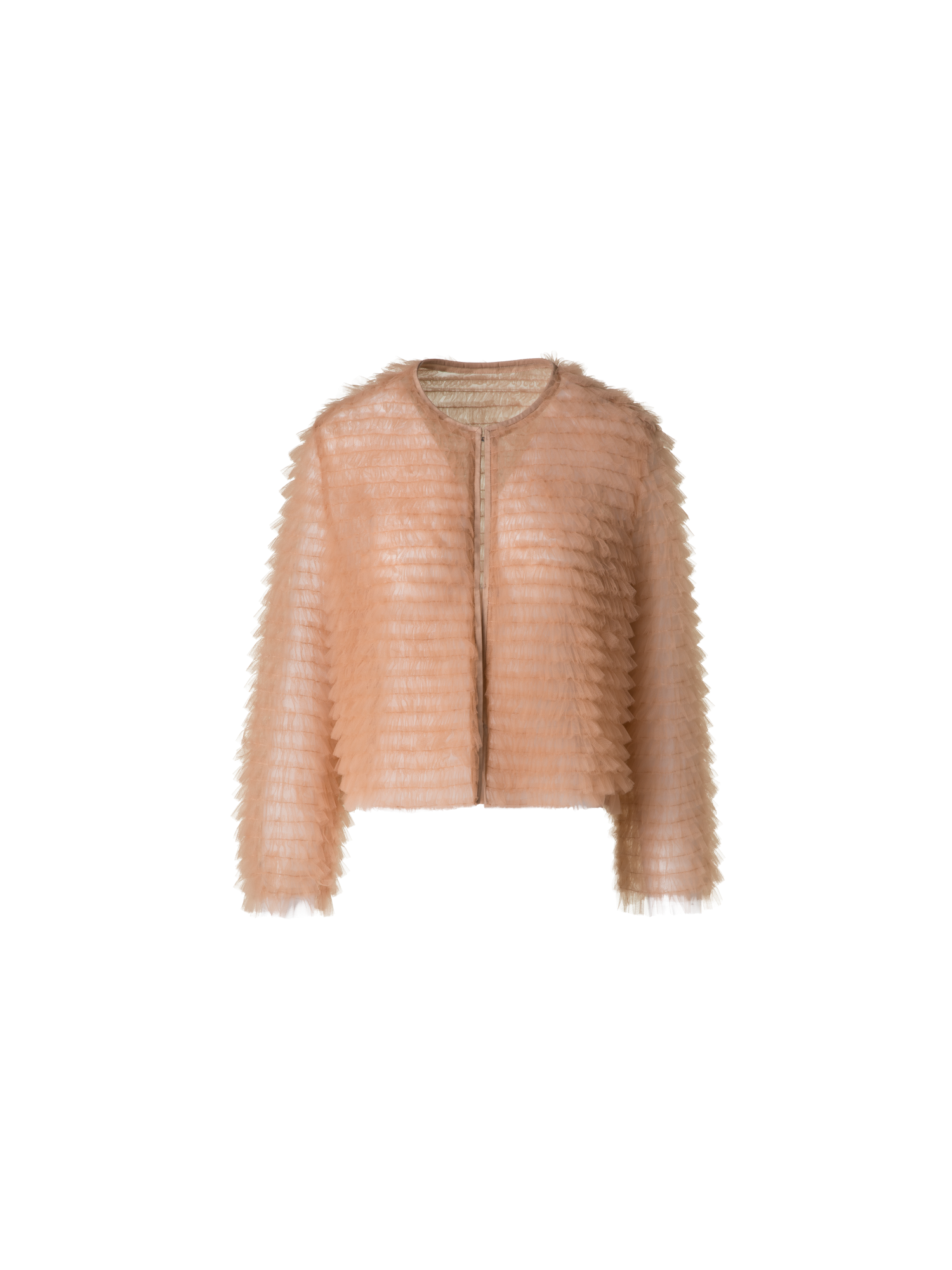 Designer Short Allover Ruched Tulle Jacket - neutral - pastel - beige