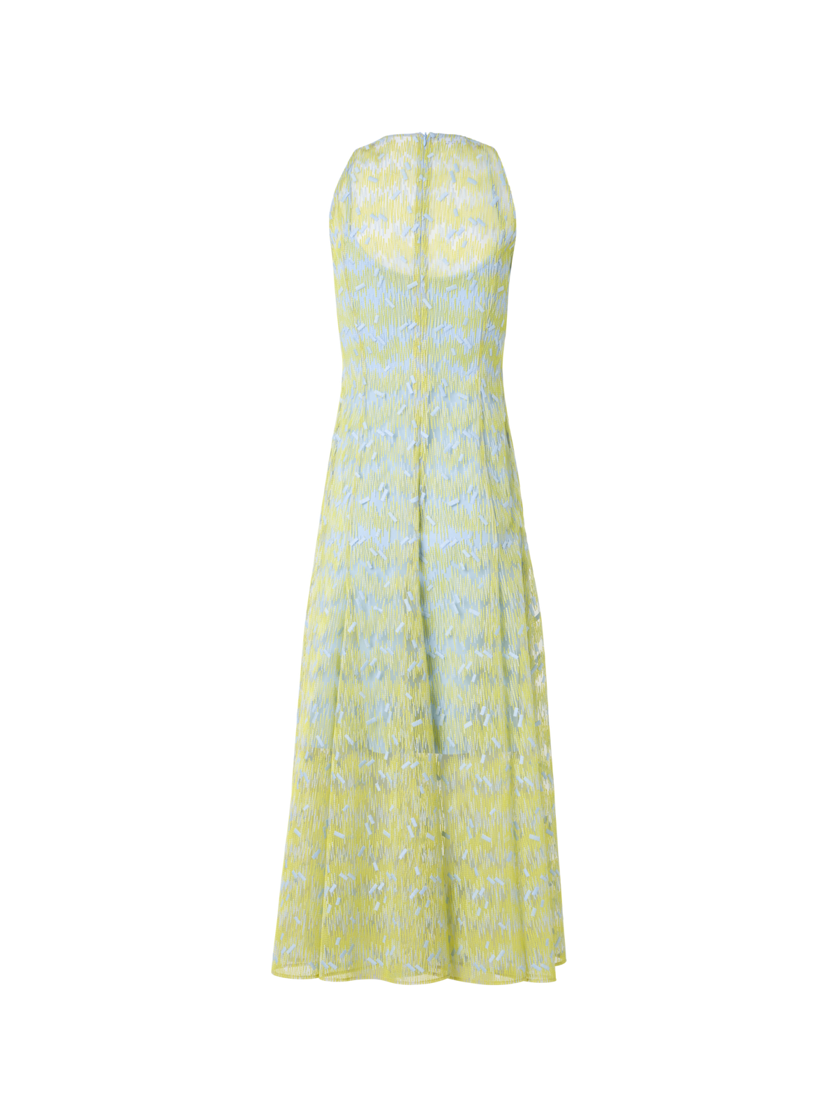 Designer Sheer Scribble Dot Embroidered Flared Midi Dress - blue - yellow