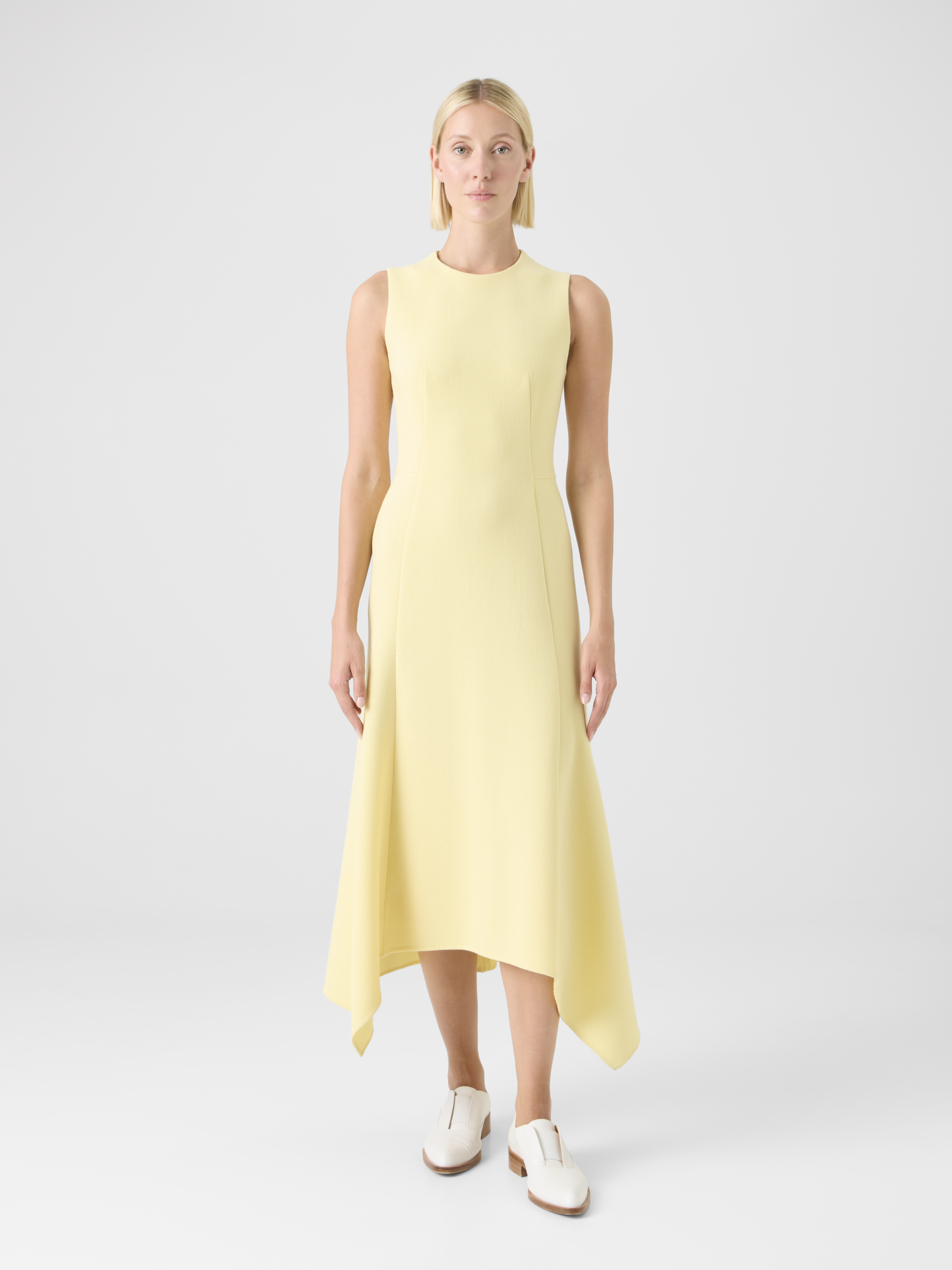 Designer Asymmetrical Wool Crêpe Double-Face Midi Dress - yellow 