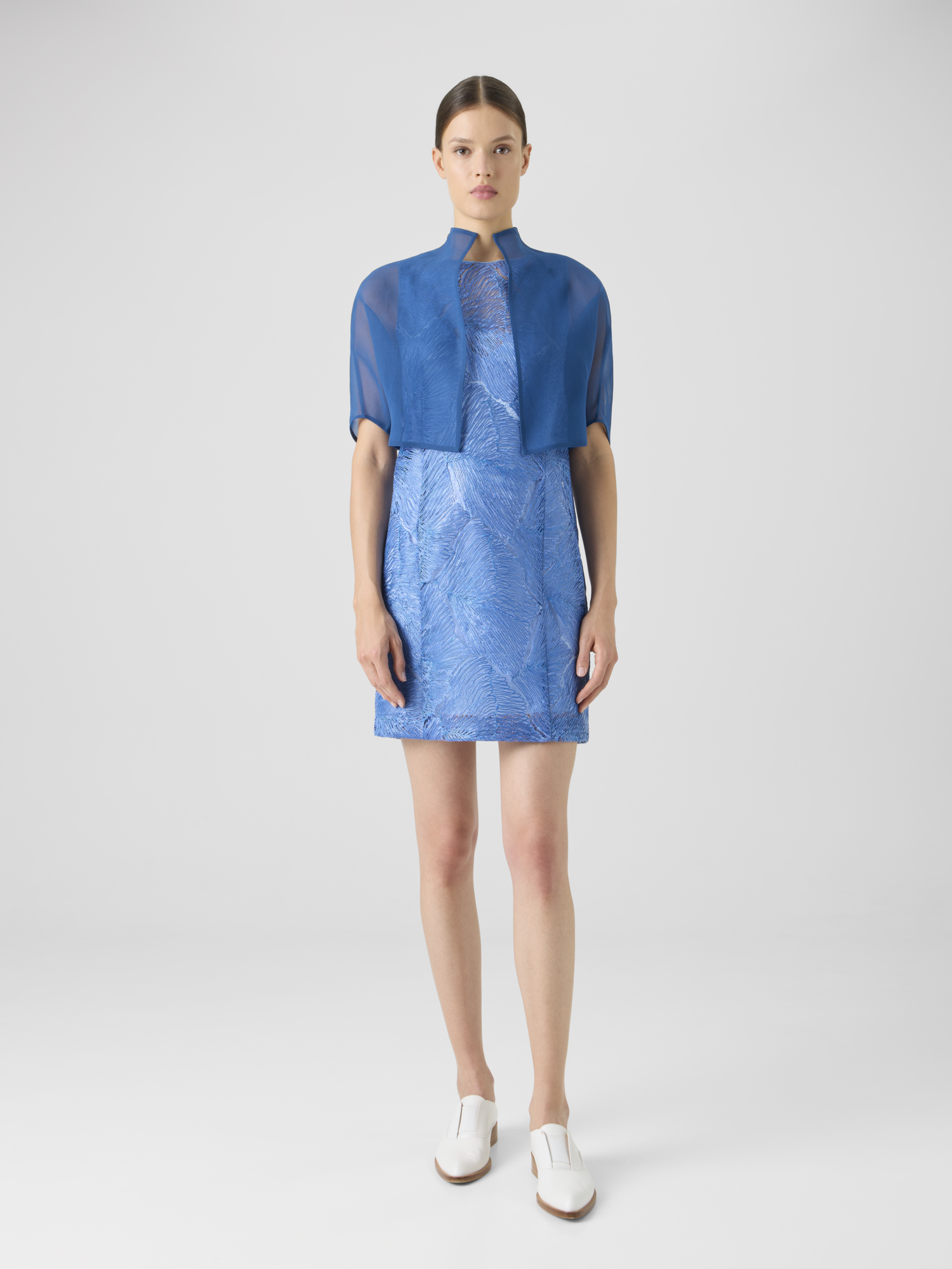 Designer Silk Organza Short Bolero - blue 
