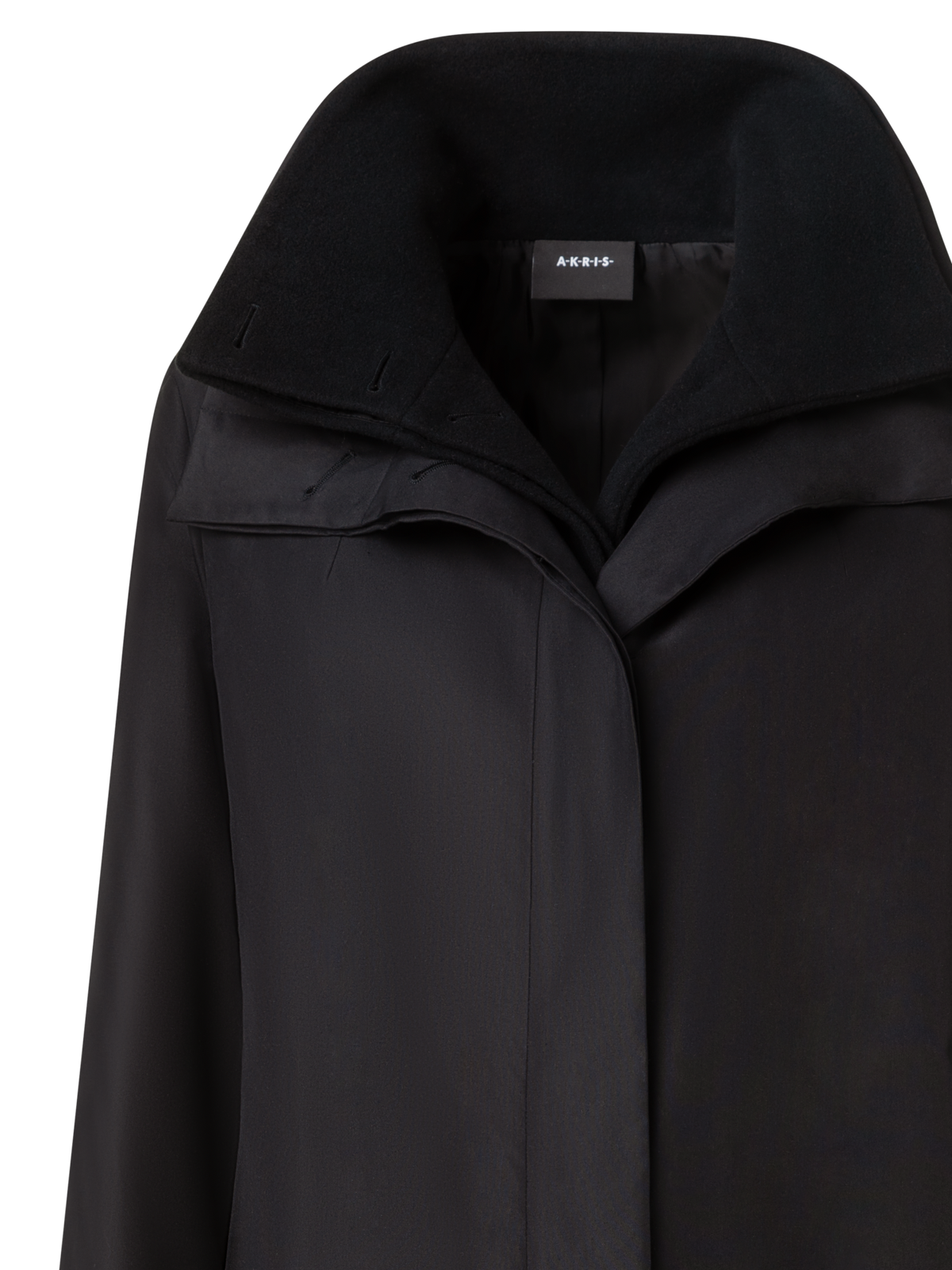Designer Layered Wool Coat with Removable Silk Layer - black