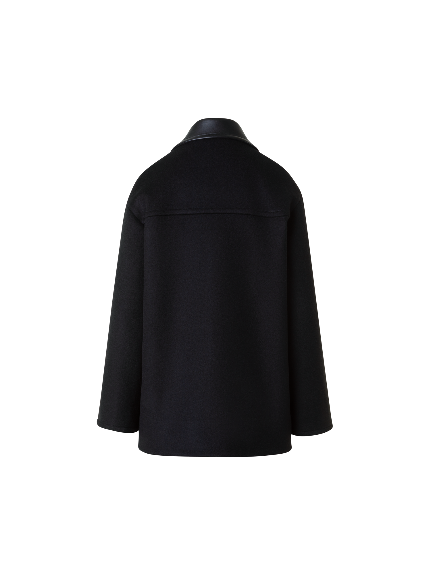 Designer Felted Wool Jacket with Faux Leather Collar - black - neutral