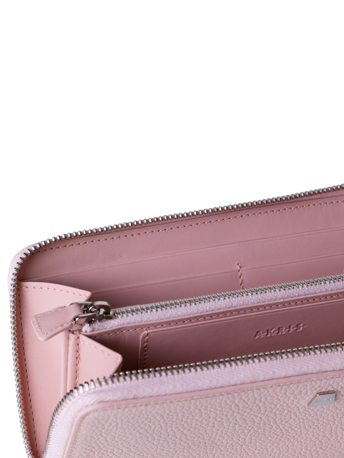 Designer Long Zip Around Wallet in Leather - pink