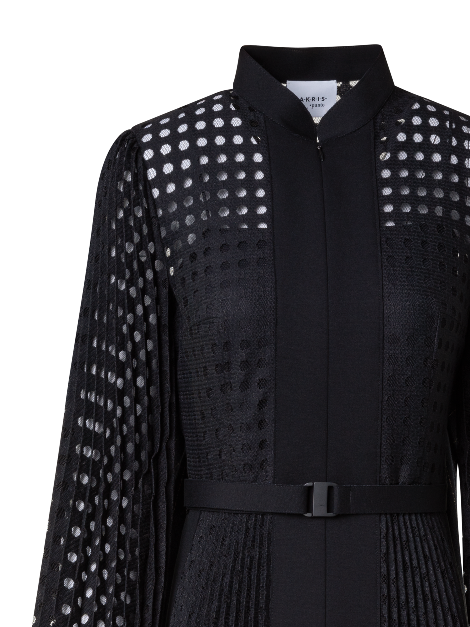 Designer Plisse Midi Dress with Volume Sleeves - black