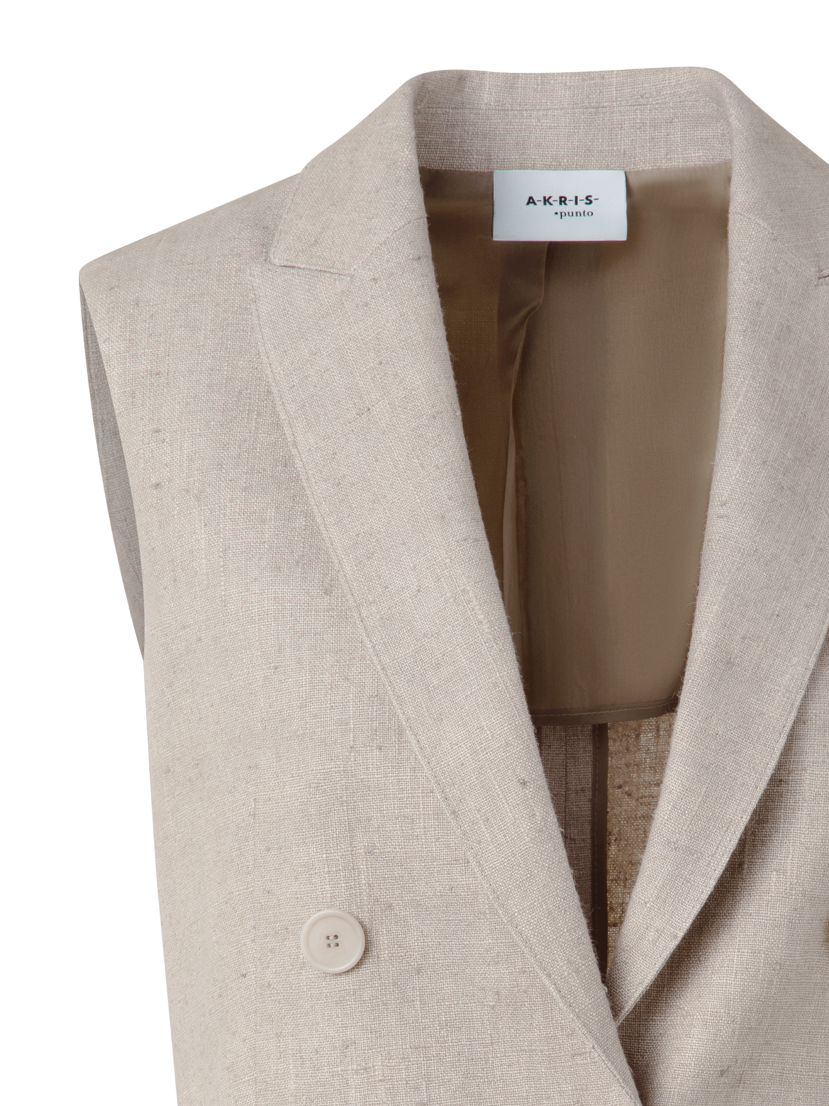 Designer Linen Vest with Double-Breast Illusion - neutral - pastel - beige