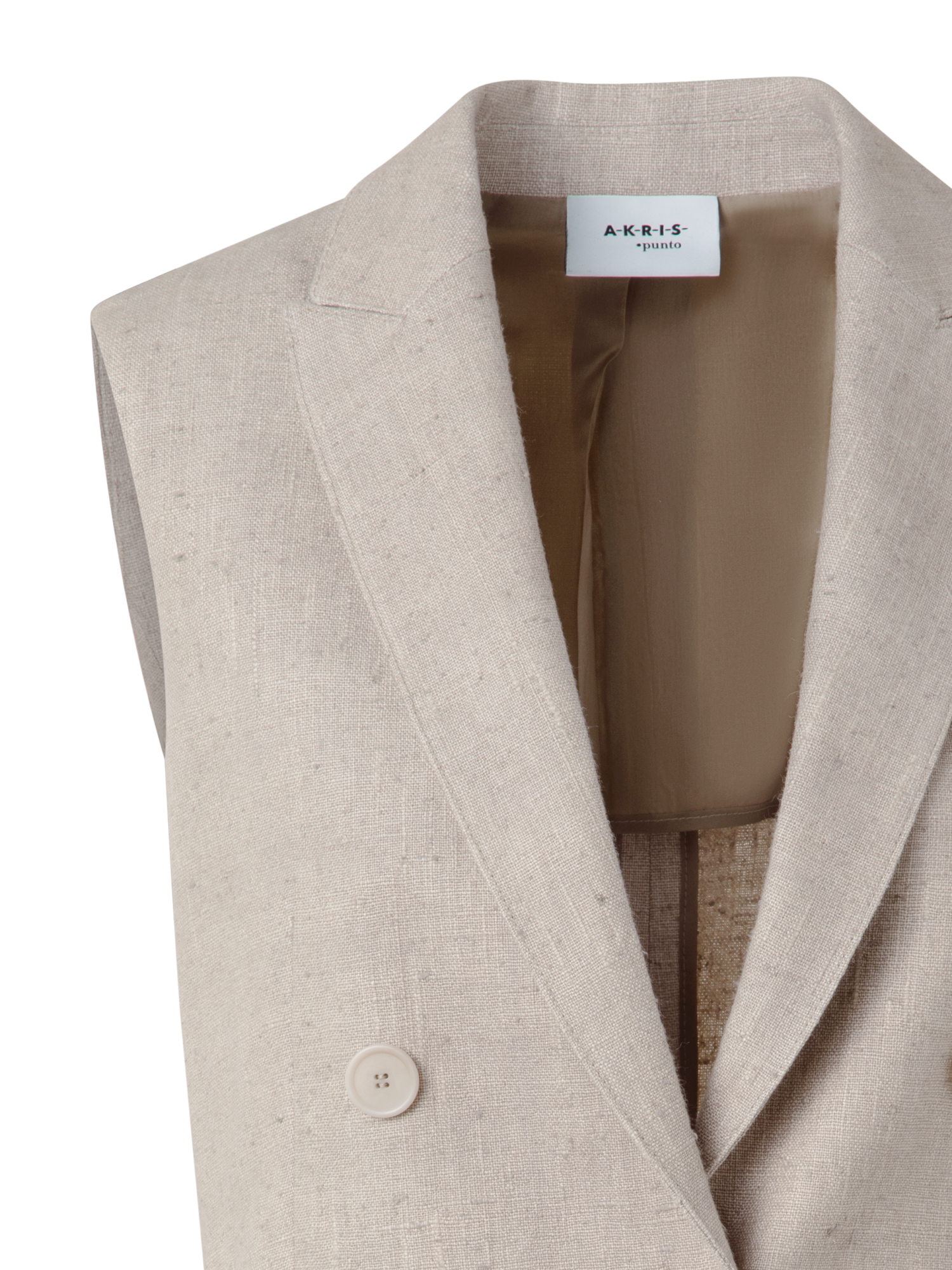 Designer Linen Vest with Double-Breast Illusion - neutral - pastel - beige