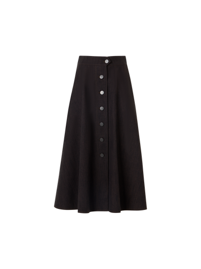 Designer Flared Midi Skirt in Brushed Winter Denim - brown