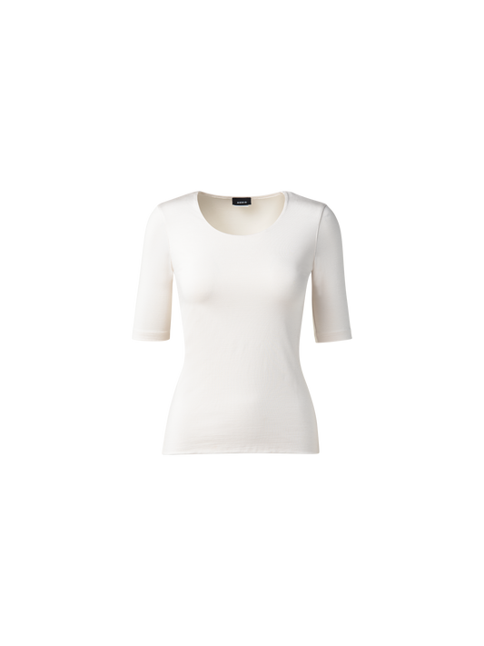 Designer 3/4 Length Sleeve Shirt from Silk Jersey - ecru - white