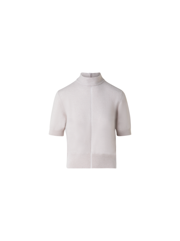 Designer Short Sleeve Cashmere Sweater with Sheer Stripe - neutral - pastel - beige