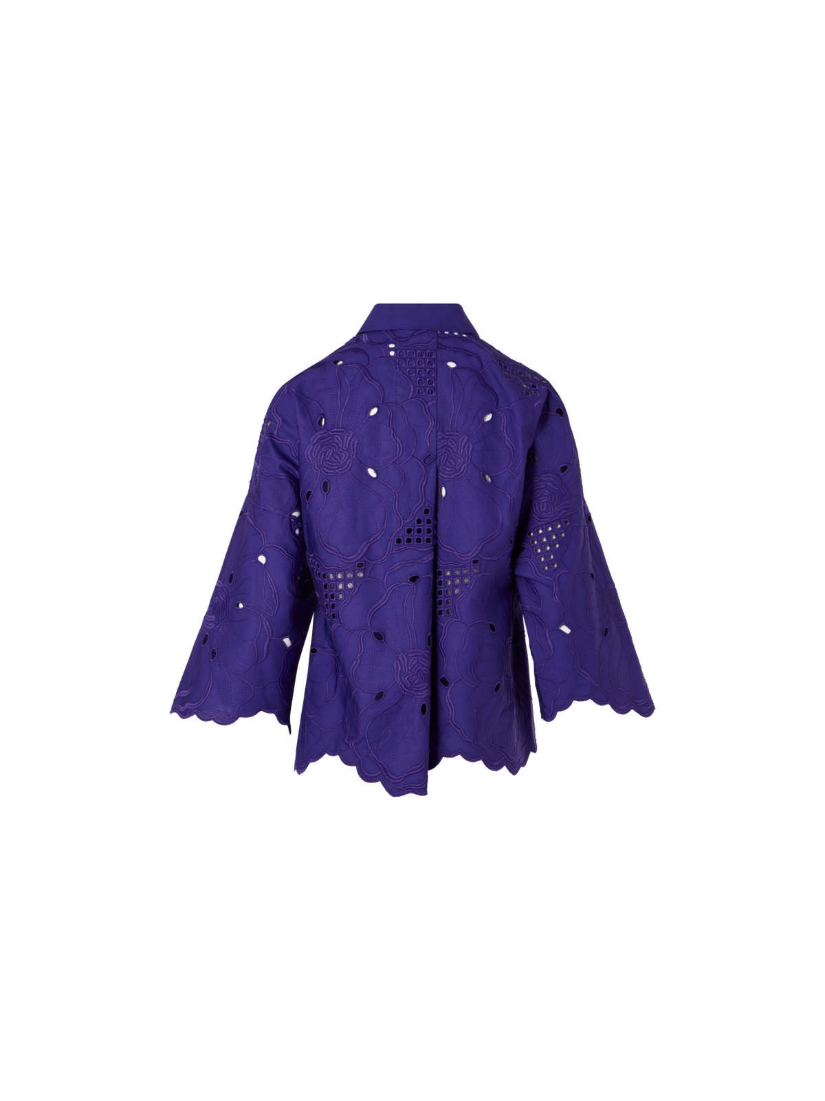 Designer 3/4-Sleeve Flower Eyelet Blouse - purple