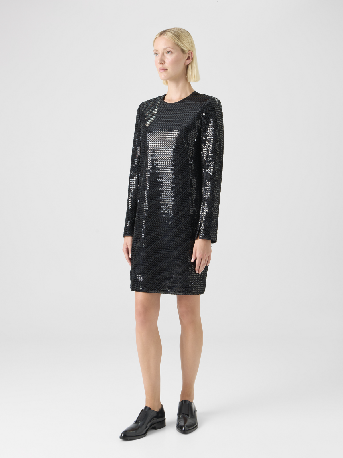 Designer Corded Sequins on Chiffon Cocktail Sheath Dress - black #editorial