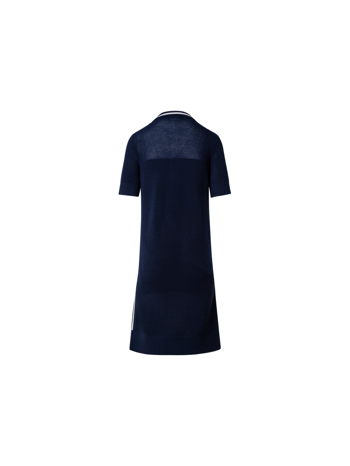 Designer Wool Blend Mesh Knit Polo Dress - navy - blue - multicolor