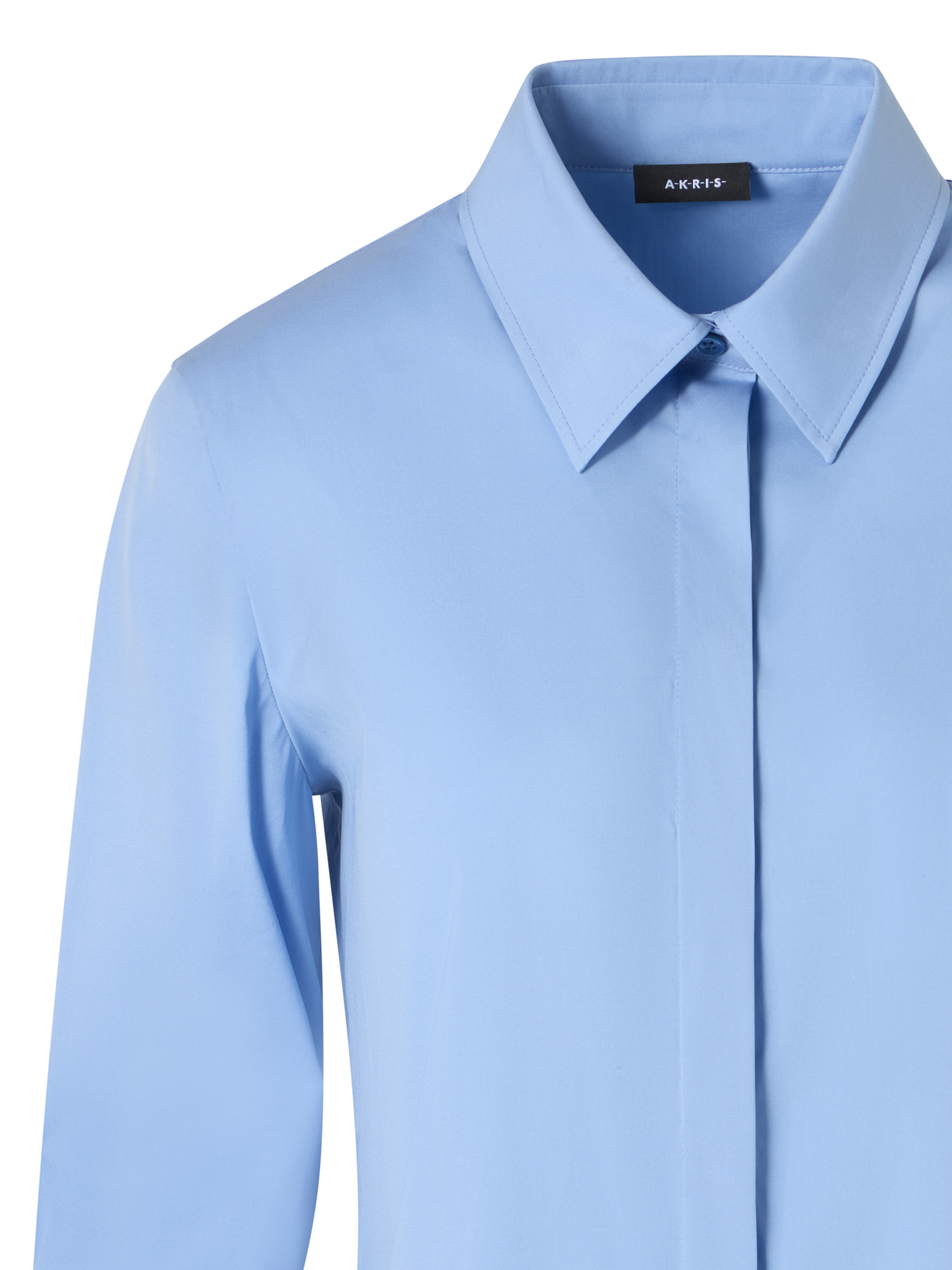 Designer Cotton Poplin Blouse with Contrast Cuffs - blue