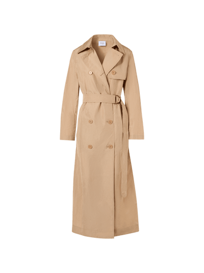 Designer Long-Sleeve Crinkled Parachute-Taffeta Long Trench Coat - beige
