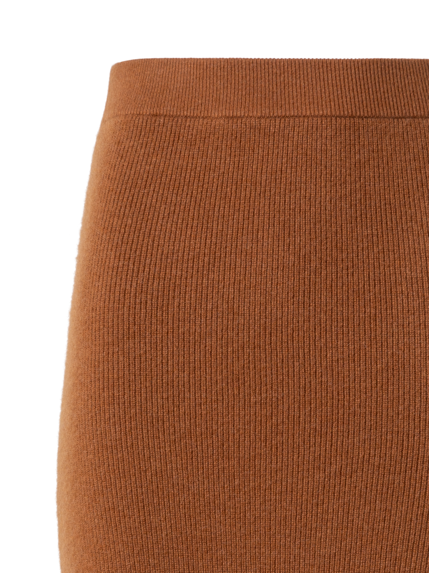 Designer Midi Knit Skirt in Ribbed Cashmere - brown