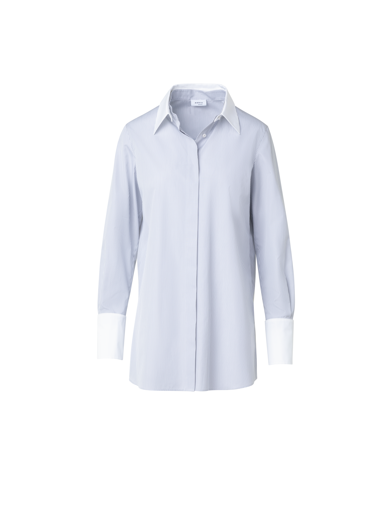 Designer Striped Cotton Tunic with White Collar - blue - multicolor