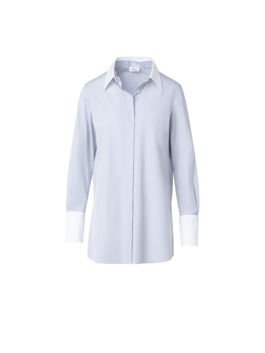 Designer Striped Cotton Tunic with White Collar - blue - multicolor