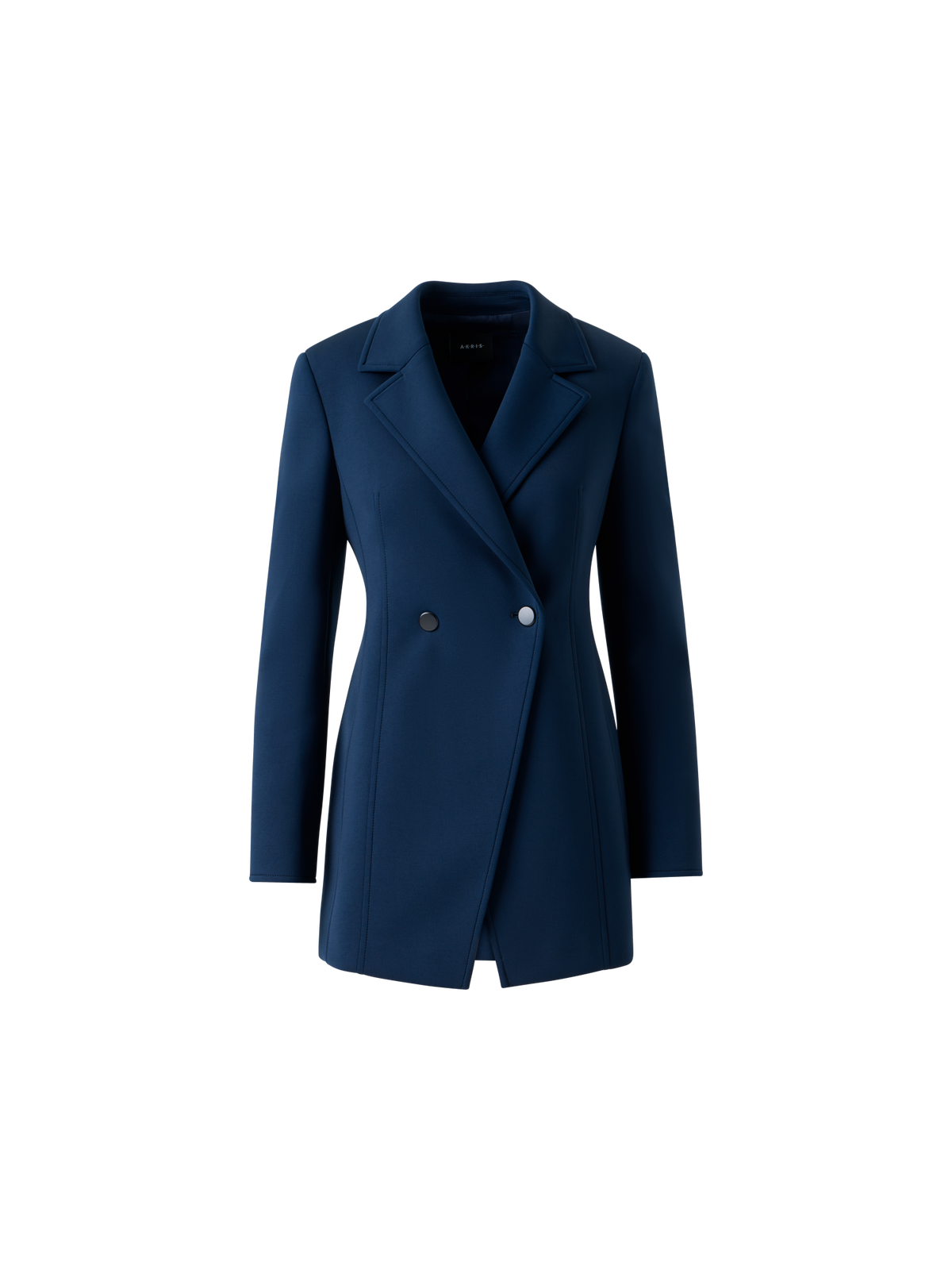 Designer Fitted Double-Breasted Techno Neoprene Jacket - neutral - navy - blue