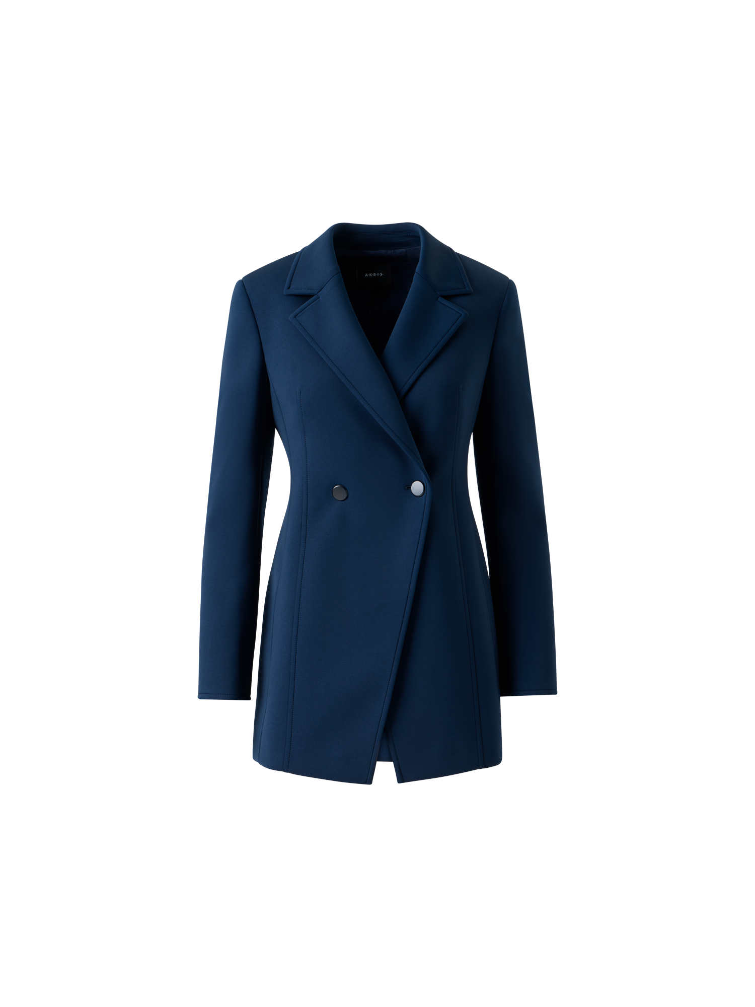 Designer Fitted Double-Breasted Techno Neoprene Jacket - neutral - navy - blue