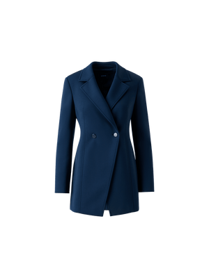 Designer Fitted Double-Breasted Techno Neoprene Jacket - neutral - navy - blue