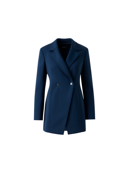 Designer Fitted Double-Breasted Techno Neoprene Jacket - neutral - navy - blue