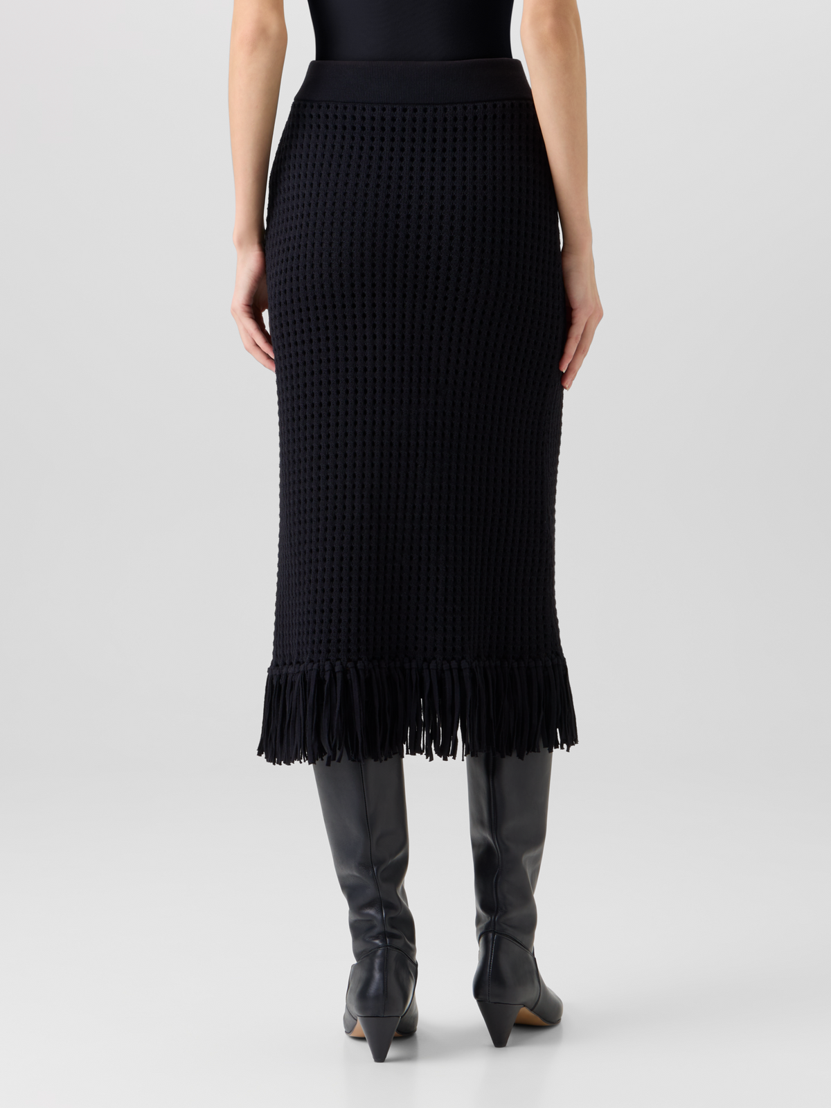 Designer Chunky Cotton Mesh Knit Tube Skirt - black #editorial