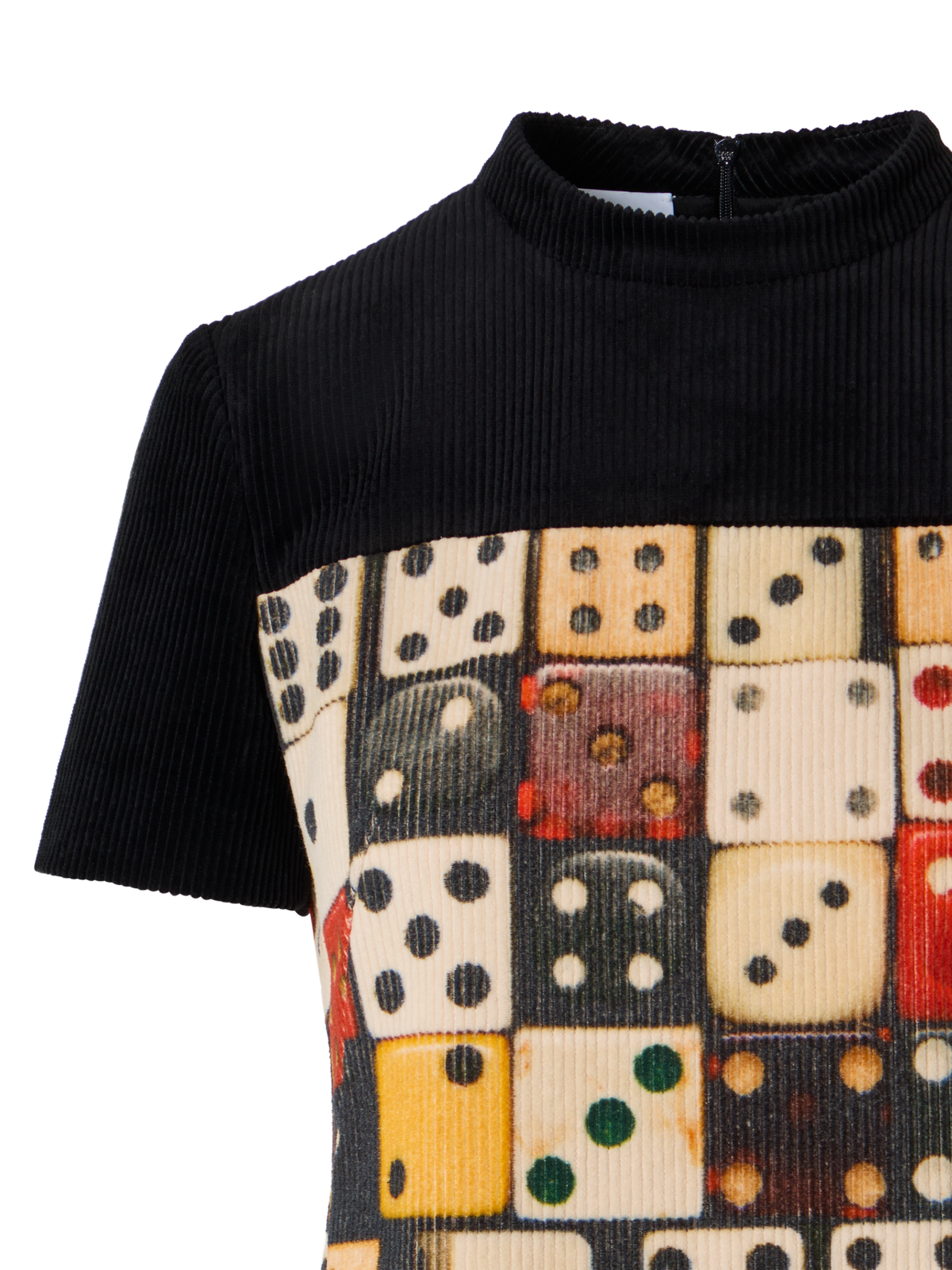 Designer Mini Dress in Cotton Corduroy with Dice Print - multicolor - black