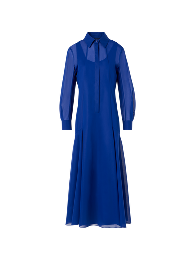 Designer Midi A-Line Dress in Cotton Voile - blue