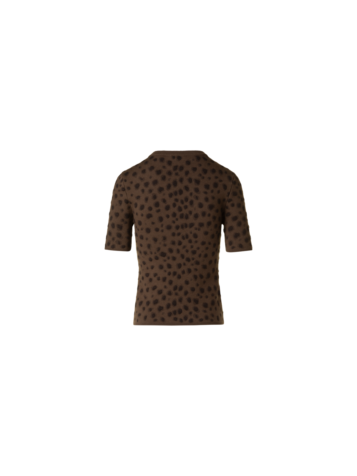 Designer Fitted Merino Wool Knit Top in Leopard Jacquard - neutral - brown