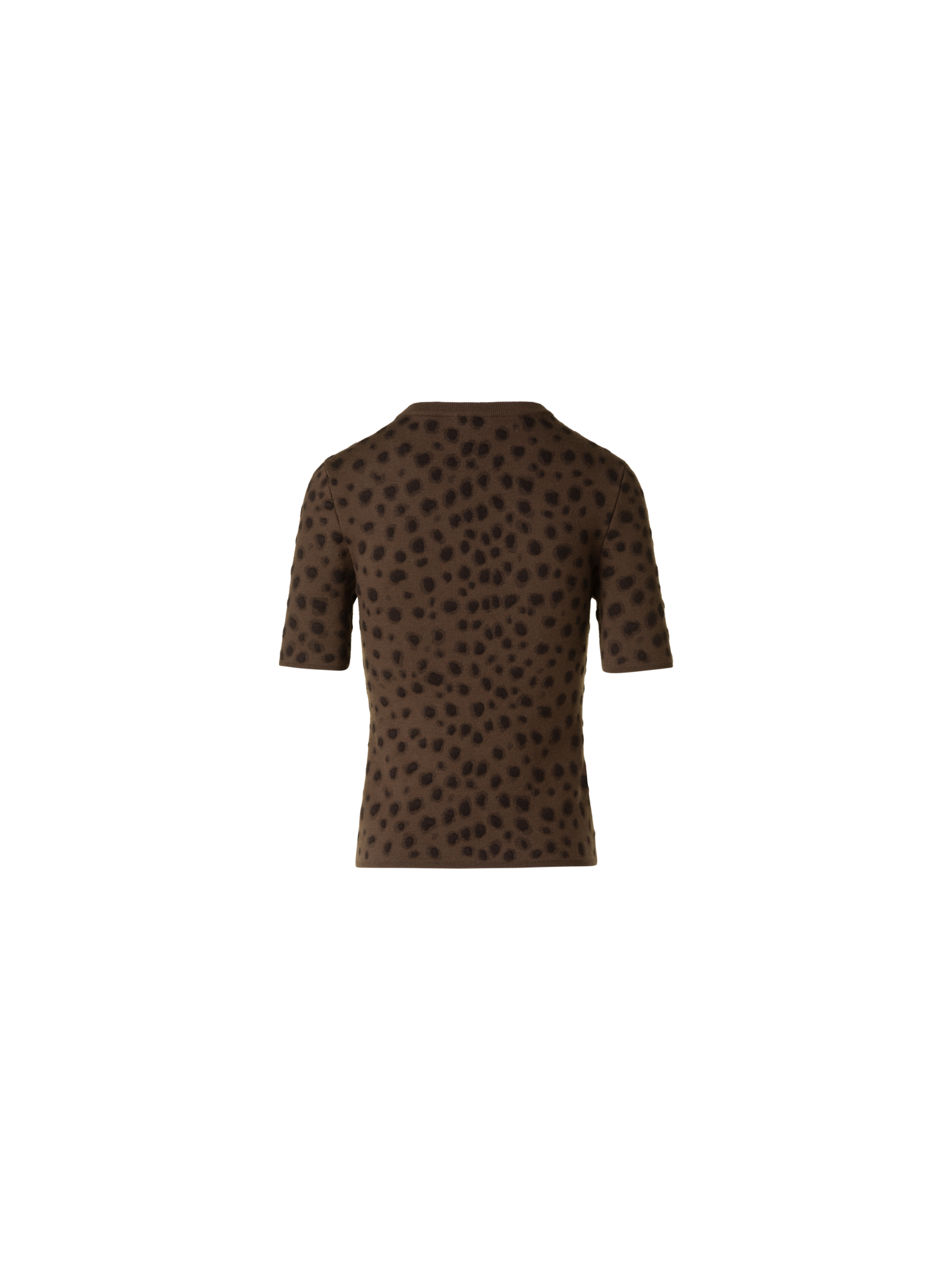 Designer Fitted Merino Wool Knit Top in Leopard Jacquard - neutral - brown