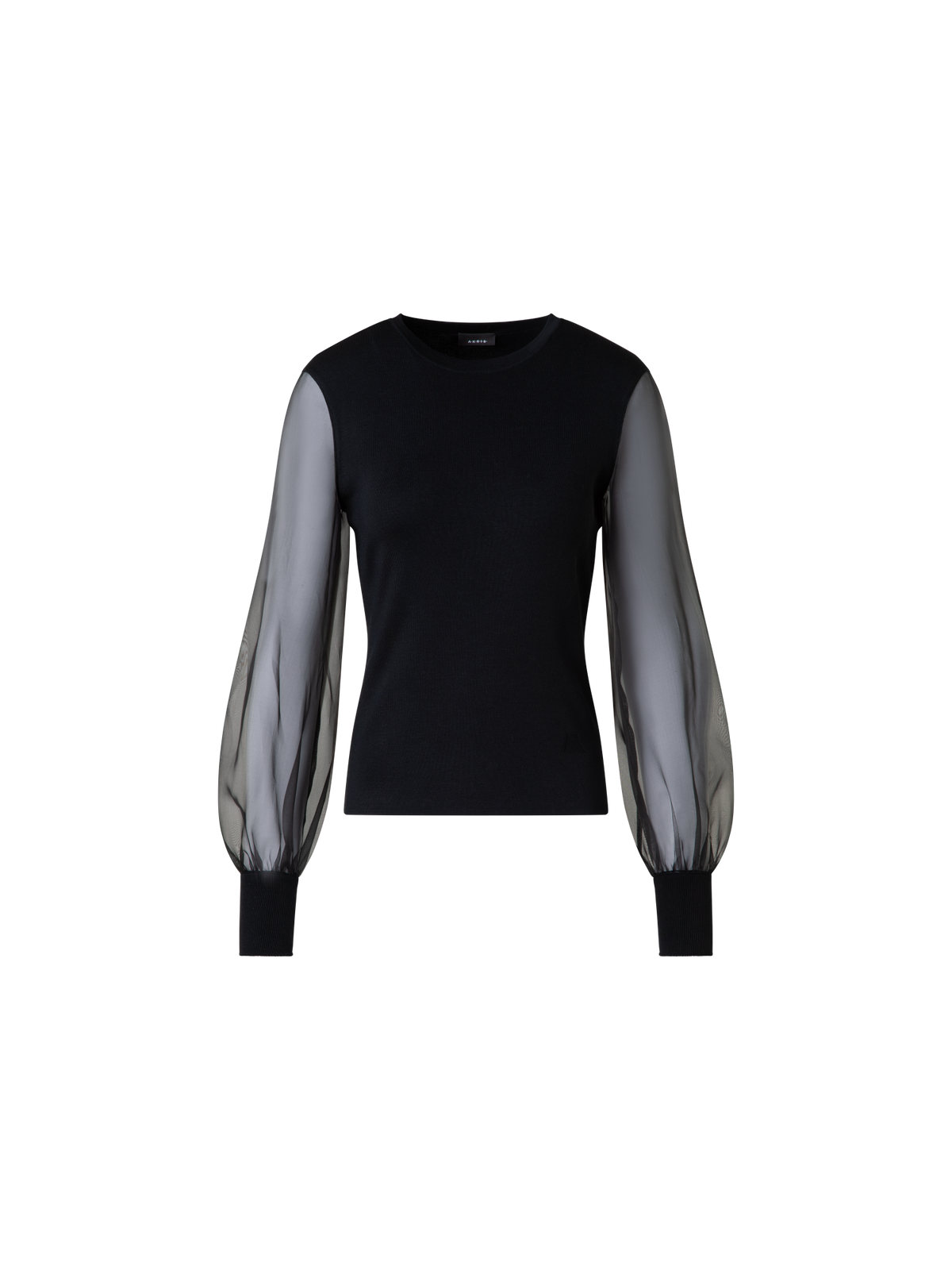 Designer Silk Sweater with Sheer Organza Sleeves - black