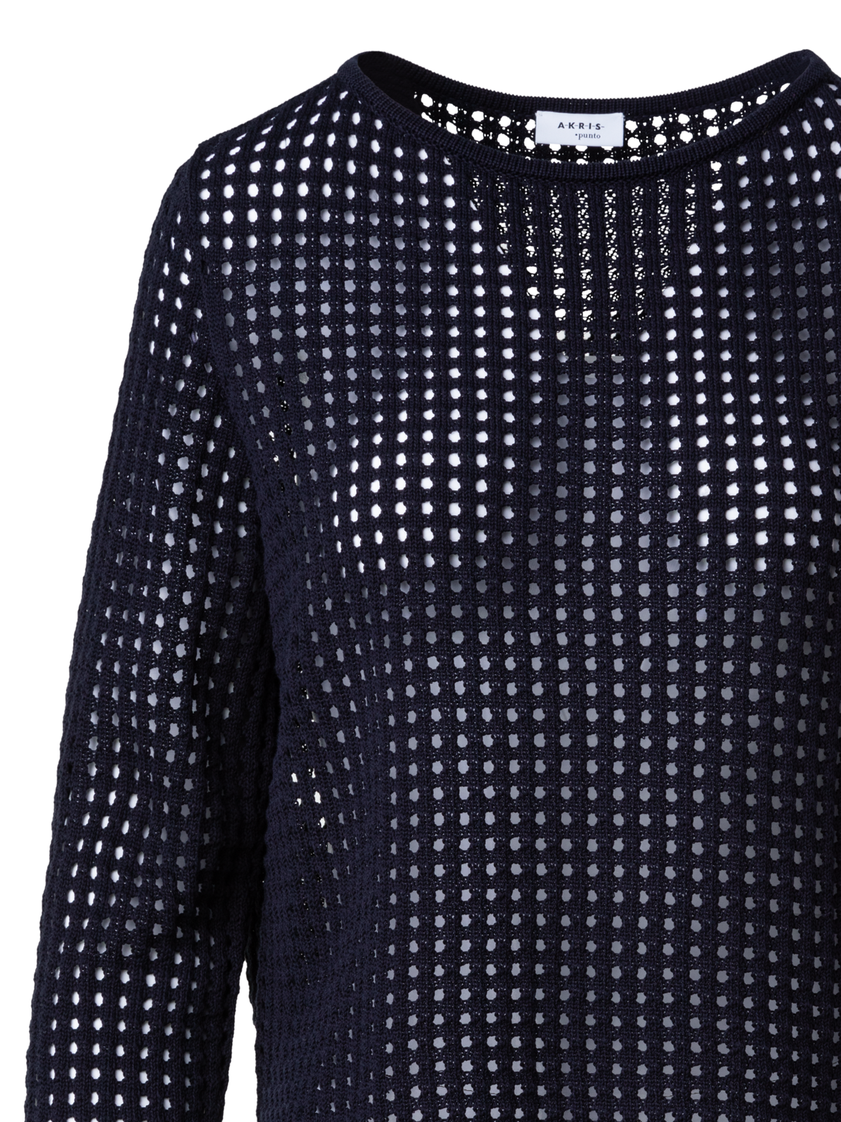 Designer Knit Sweater in Chunky Cotton Mesh - navy - blue